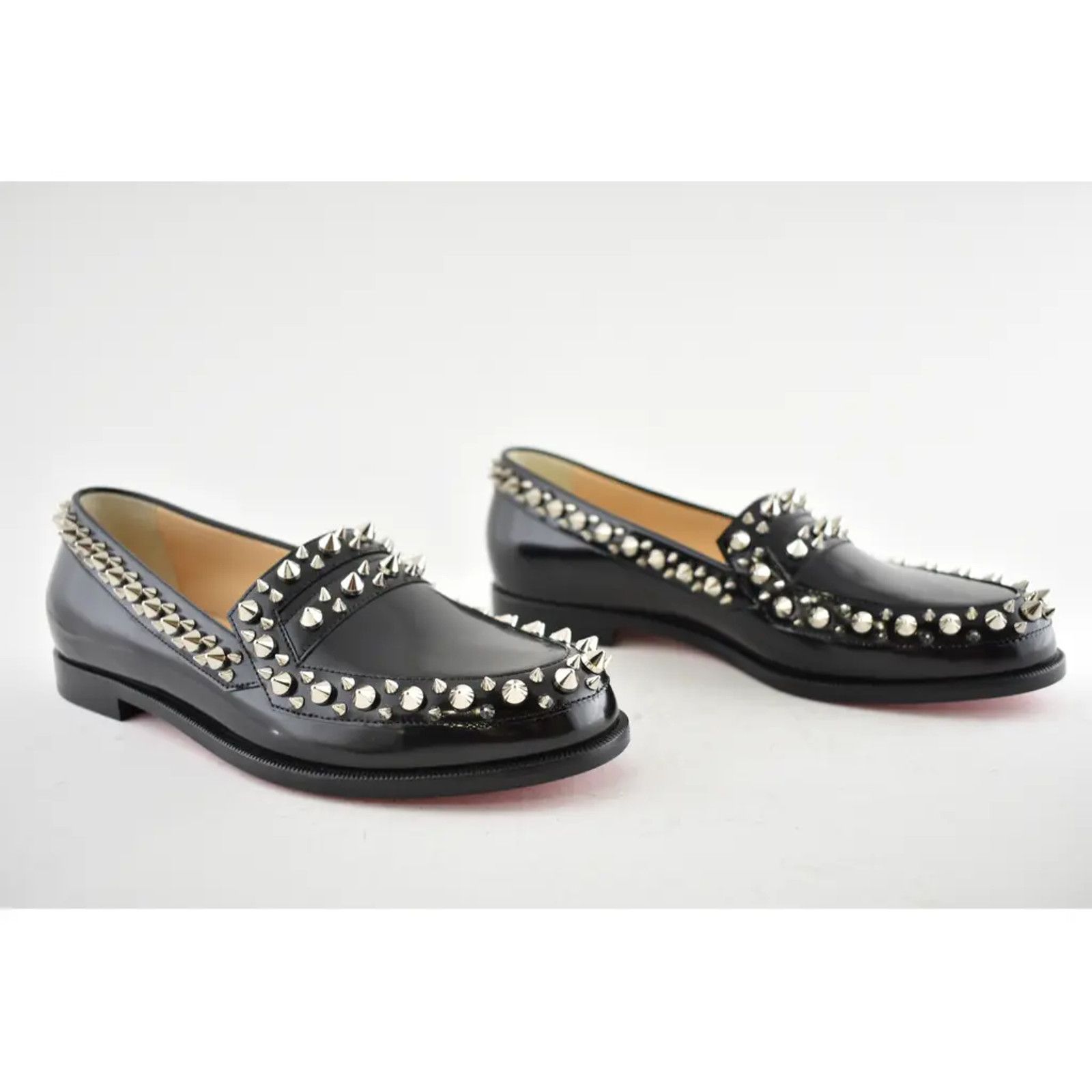 Christian Louboutin Mattia Spikes Donna Flat Black Calf Leather Slip Loafer 39 Size US 9 / IT 39 - 3 Thumbnail
