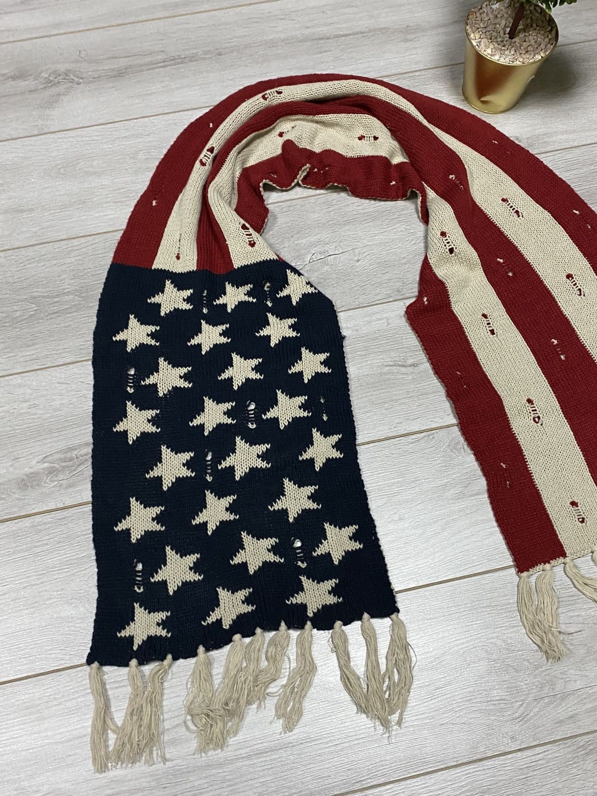 Vintage USA 🇺🇸 Flag heavy big knitted scarf Size ONE SIZE - 2 Thumbnail