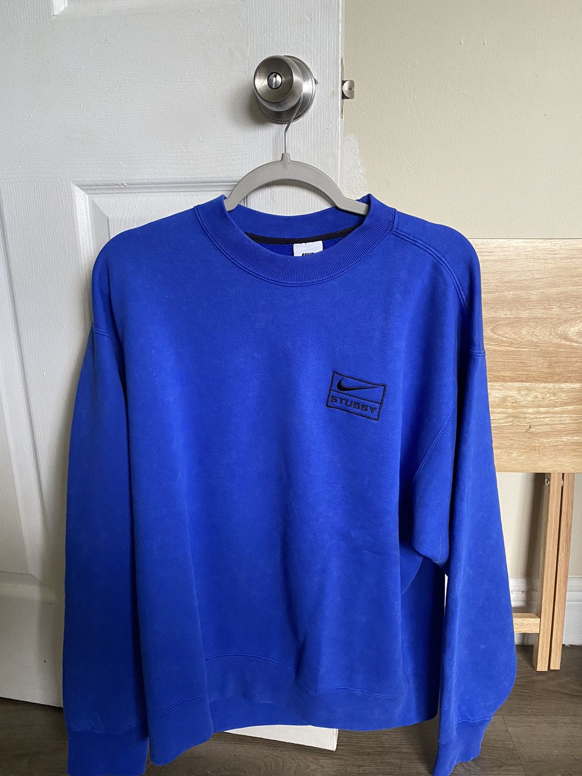 image of Nike x Stussy Acid Wash Crew Fleece in Blue, Men's (Size Small)