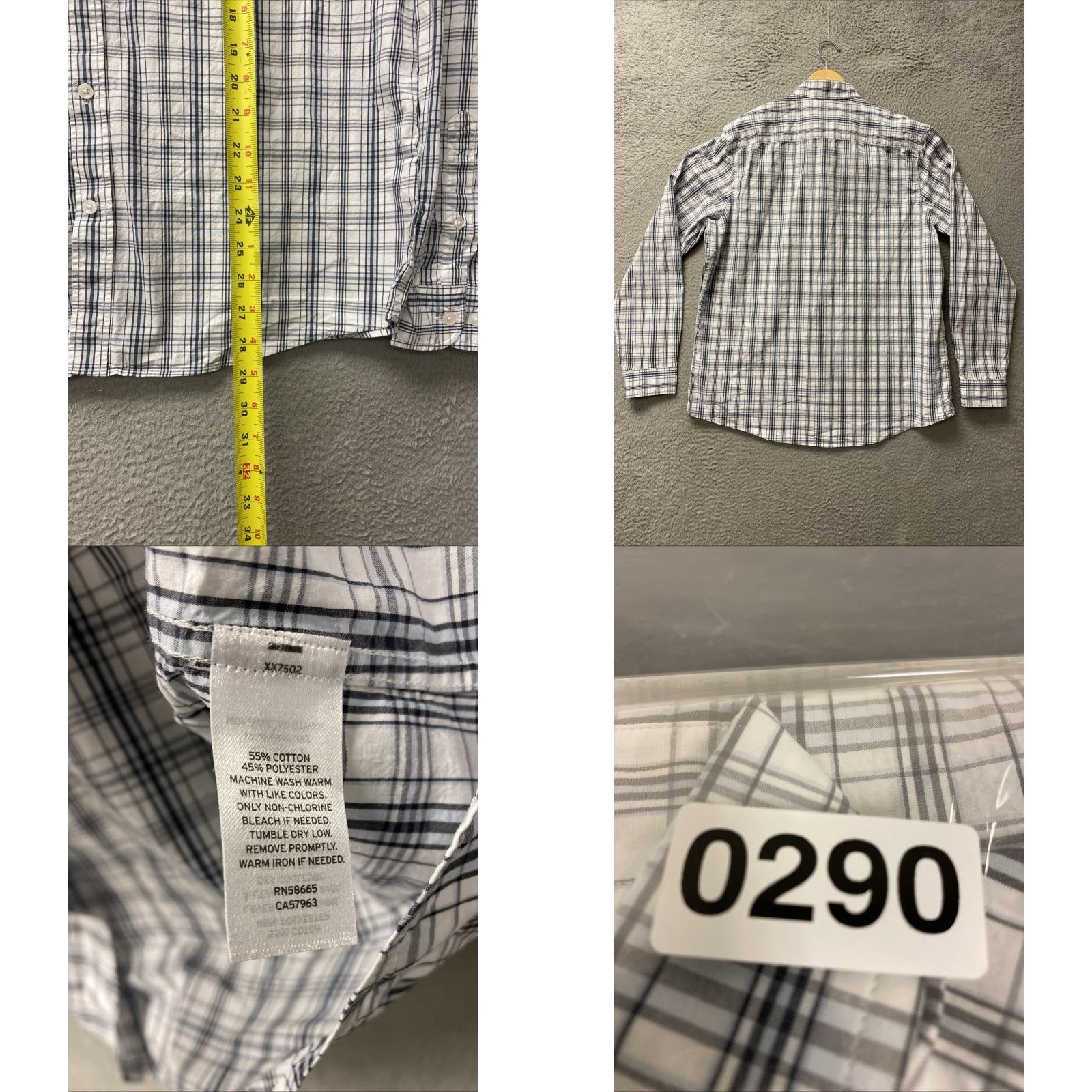 Nordstrom VINTAGE Nordstrom Dress Shirt Men XL Long Sleeve Gray Slim Fit Check Non-Iron Button-Down Collar Shirt Size 46R - 8 Thumbnail