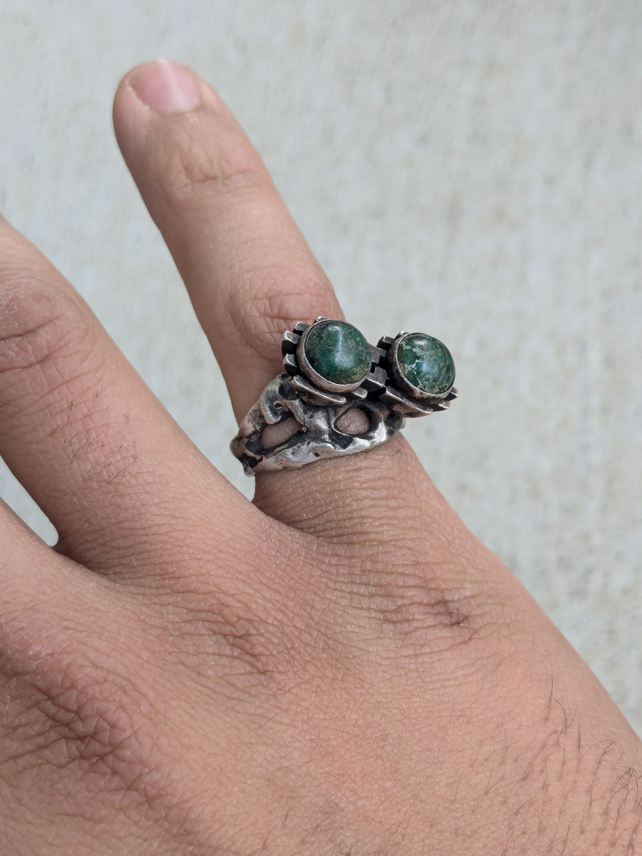 Other Vintage Sterling Silver Ring 7.25 Green Eilat Israel Brutal Size ONE SIZE - 10 Thumbnail
