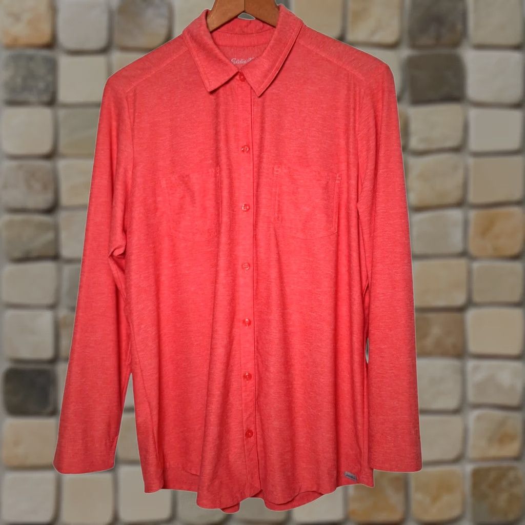 Eddie Bauer Eddie Bauer Shirt L Salmon Long Slv Button Up Collared Hiking Performance READ Size L / US 10 / IT 46 - 1 Thumbnail