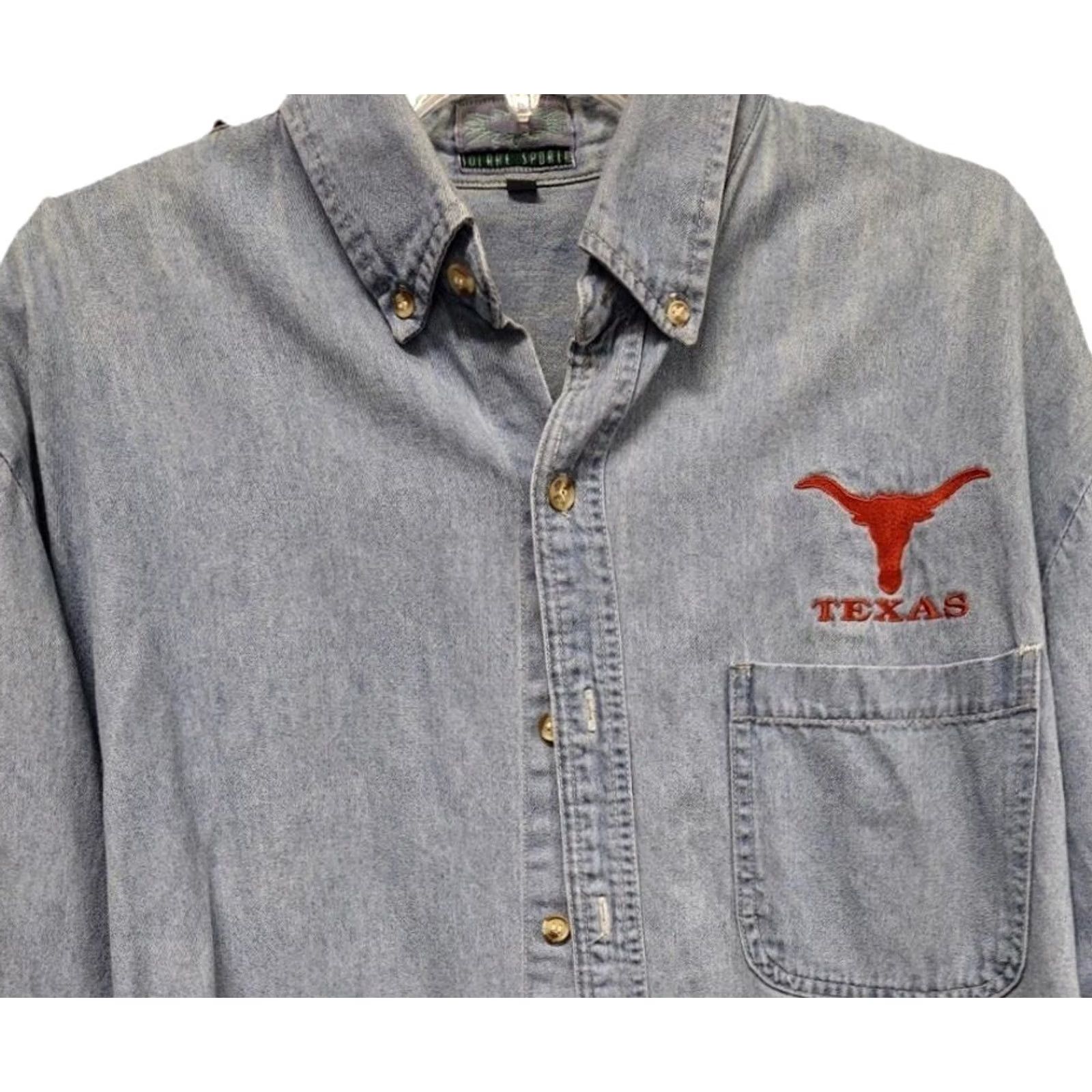 Denime VINTAGE Texas Longhorns Denim Button Down Shirt Mens L Blue 90s Solare Sport Button-Up Embroidered Longhorn Country 1990s Size US L / EU 52-54 / 3 - 2 Thumbnail