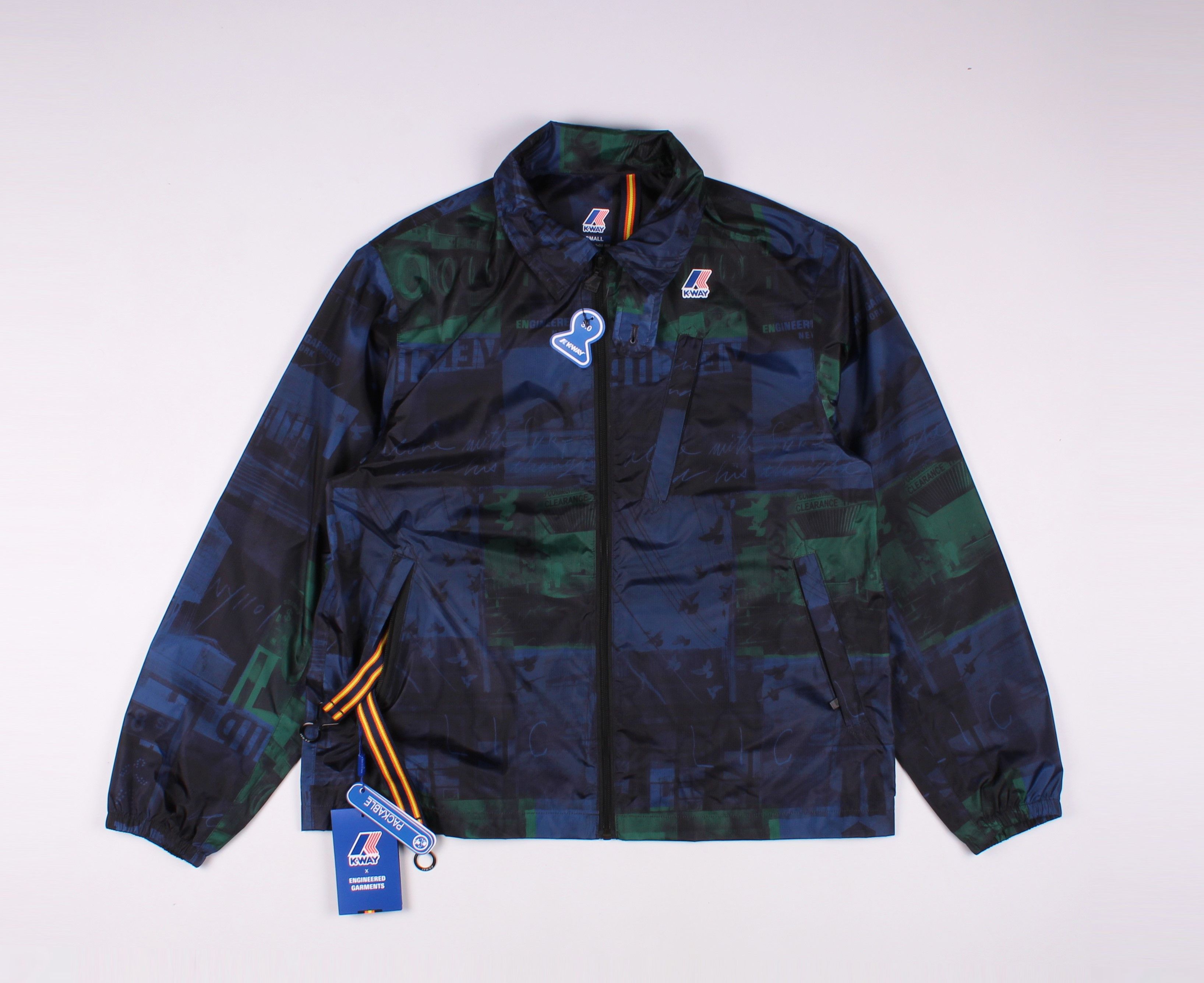 image of Engineered Garments X K-Way Waterproof Packable Jacket in Navy, Men's (Size Small)