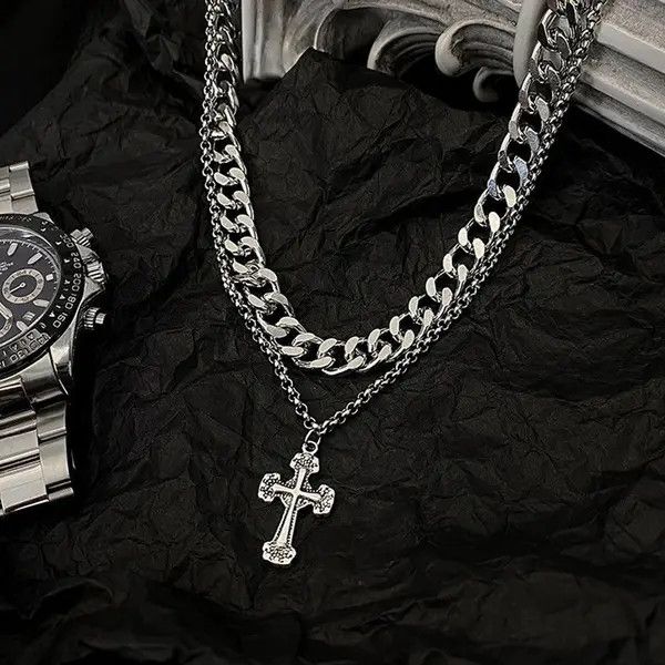 Jewelry Double Layer Chain Cross Necklace Size ONE SIZE - 5 Thumbnail