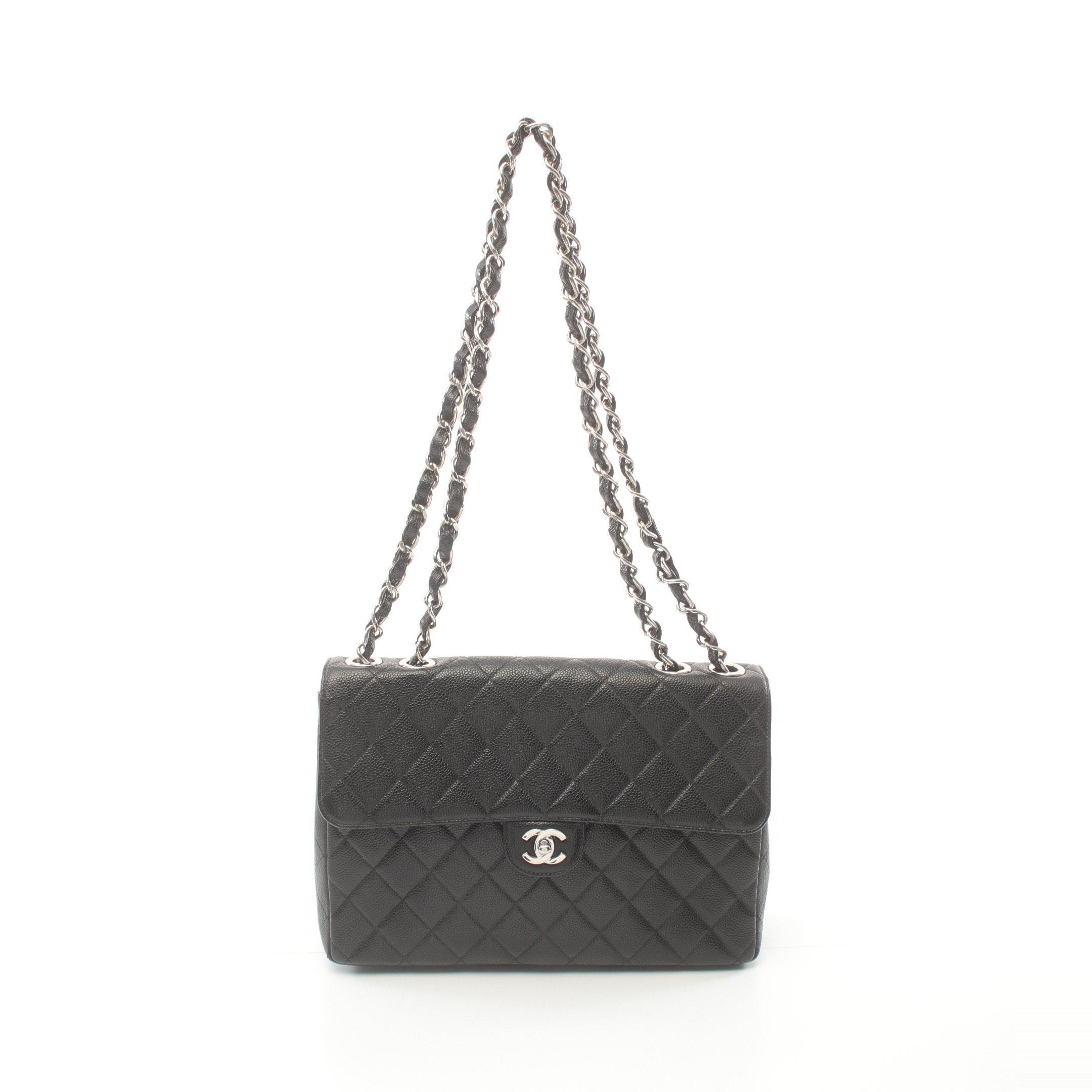 Chanel Chanel Decamatlassé 30 Classic Large Double Flap Chain Shoulder Bag Caviar Skin Black Silver Hardware Size ONE SIZE - 1 Thumbnail