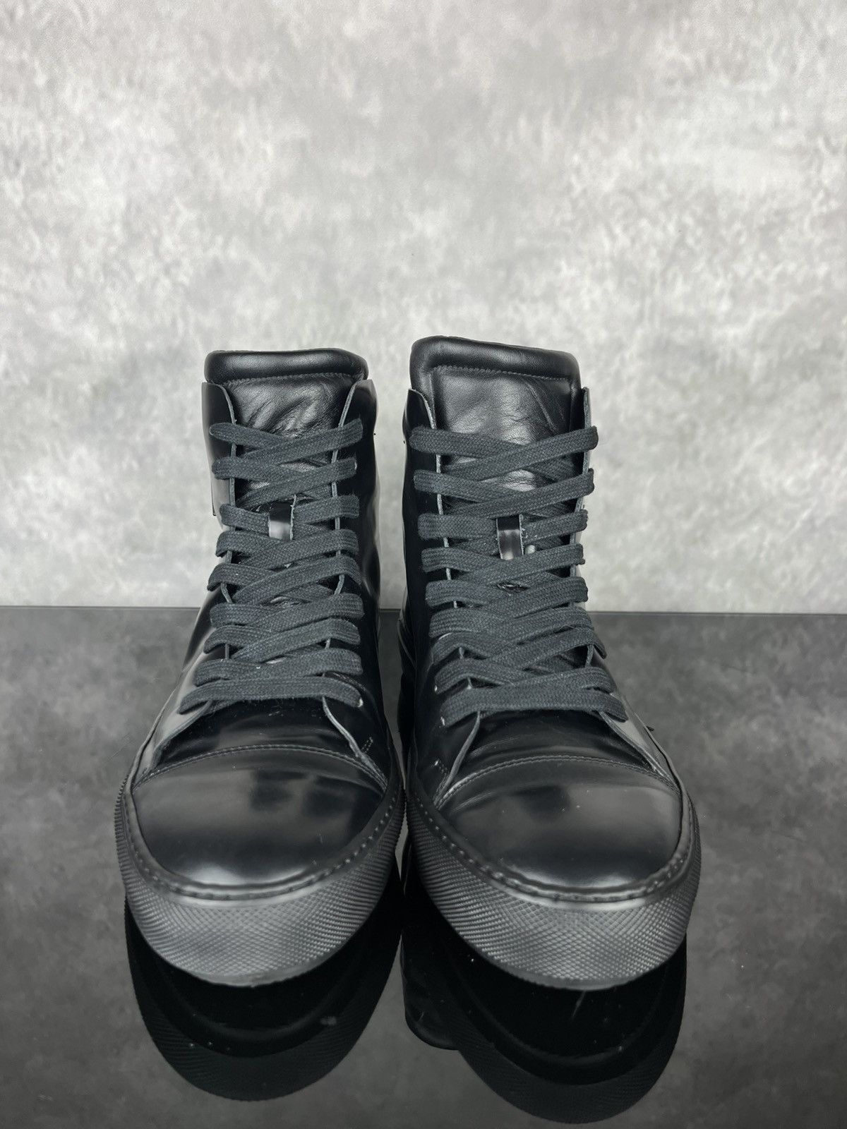Acne Studios Acne Studios Black Leather Face Patch High-Top Sneakers 41 Size US 8 / EU 41 - 7 Thumbnail