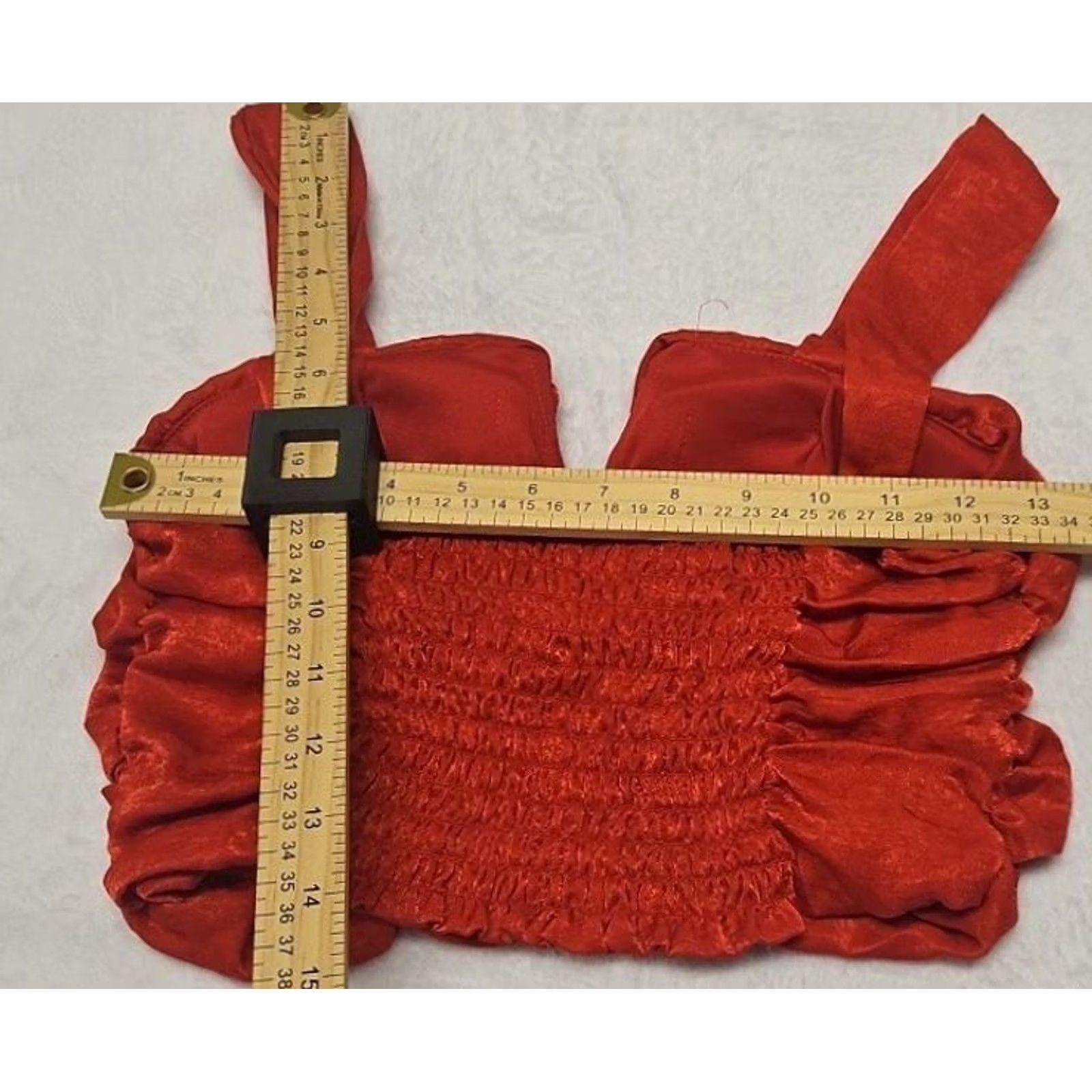 Vintage Rabbit Rose Red Smocked Ruched Crop Top Tank S Women Cottagecore Boho Festival Party Sleeveless Cropped Stretchy"} Size S / US 4 / IT 40 - 8 Thumbnail