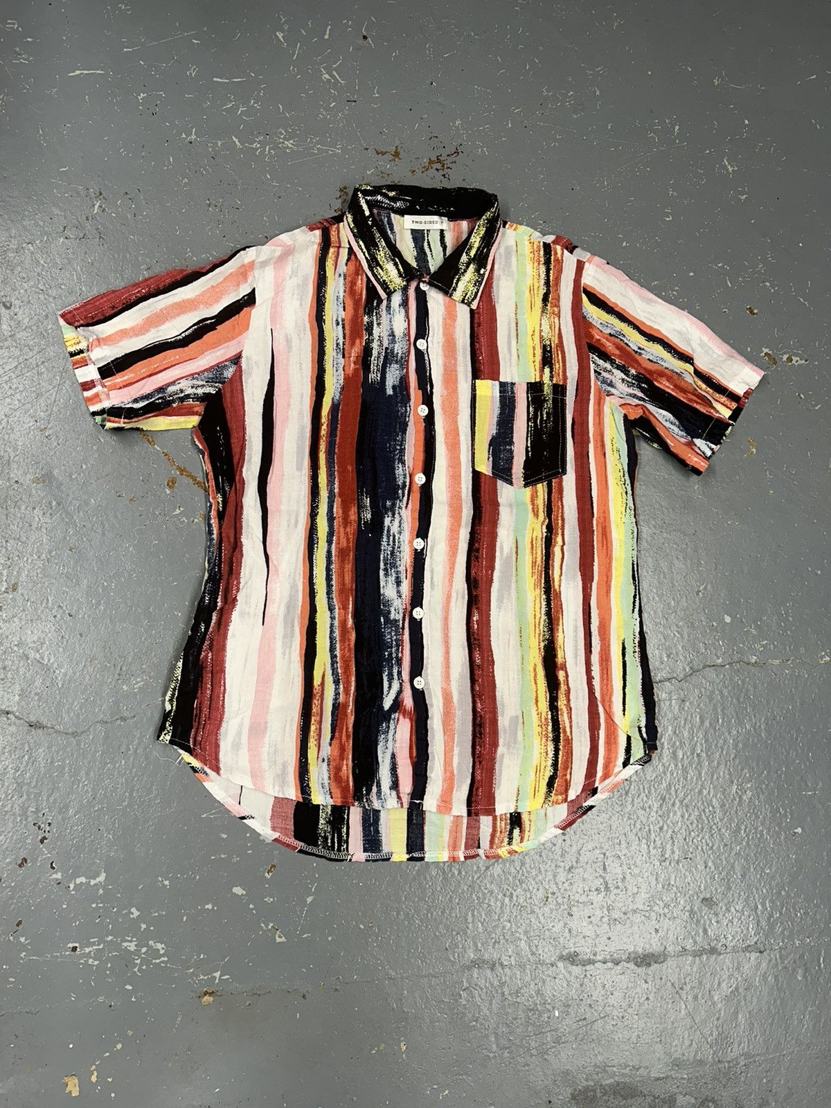 Japanese Brand × Vintage Crazy Vintage Y2K Striped Colourful Button Up Shirt Two Side Size US M / EU 48-50 / 2 - 1 Thumbnail