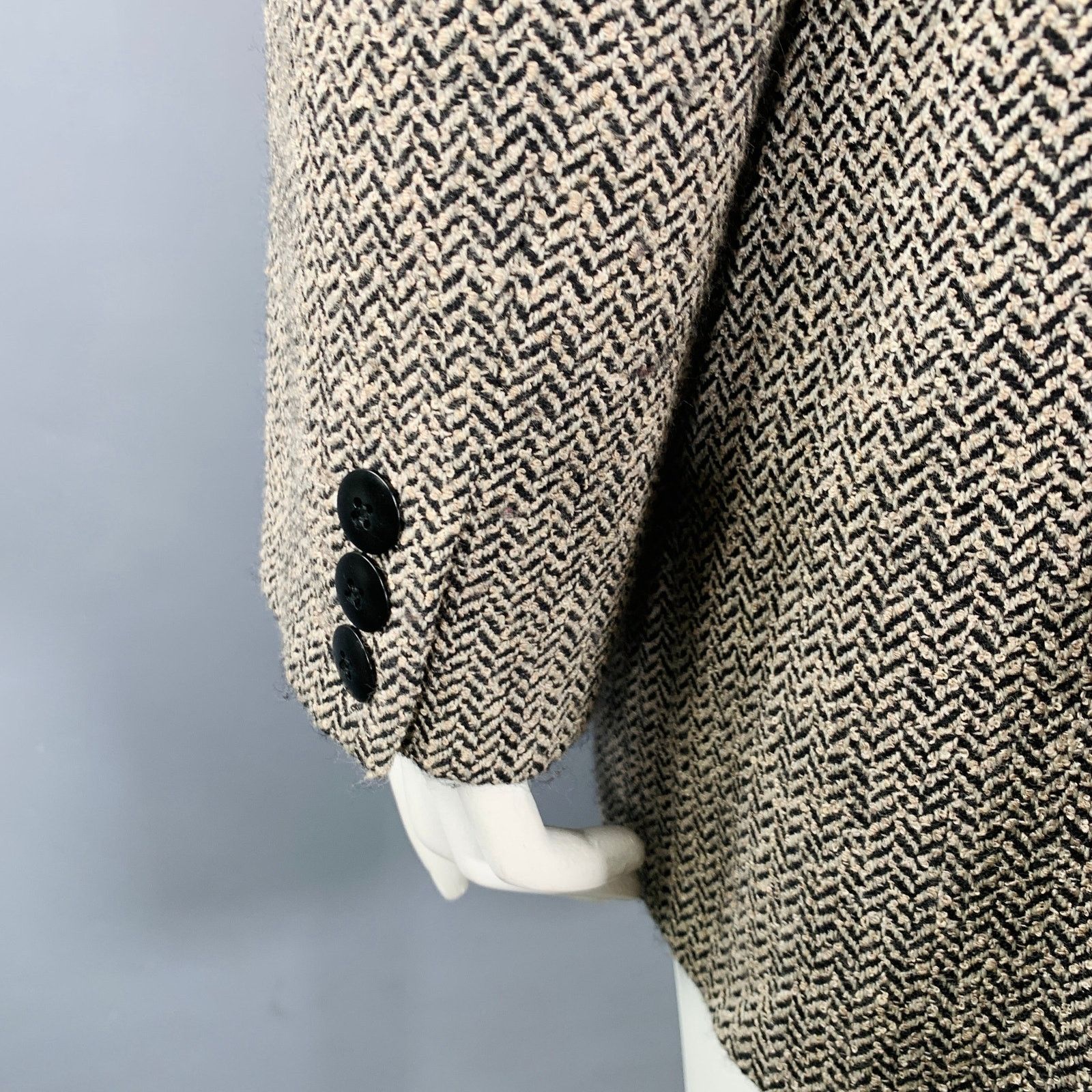 Other L Black Beige Wool Blend Herringbone Jacket Blazer Size L / US 10 / IT 46 - 5 Thumbnail