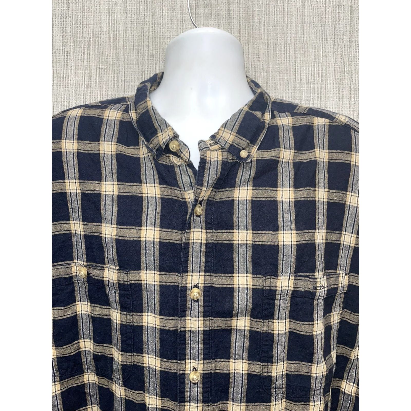 Vintage Duluth Trading Co Cottton Hemp Blend Blue/Beige Plaid Shirt Mens 2XL Short Sleeve Button-Up Beige Plaid 2XL Mens Size US XXL / EU 58 / 5 - 2 Thumbnail