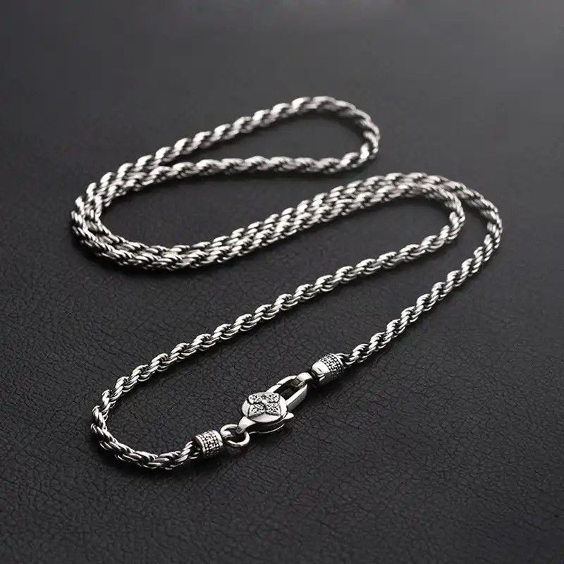 Jewelry Silver Color Men's Hemp Rope 4mm Necklace Size ONE SIZE - 1 Thumbnail
