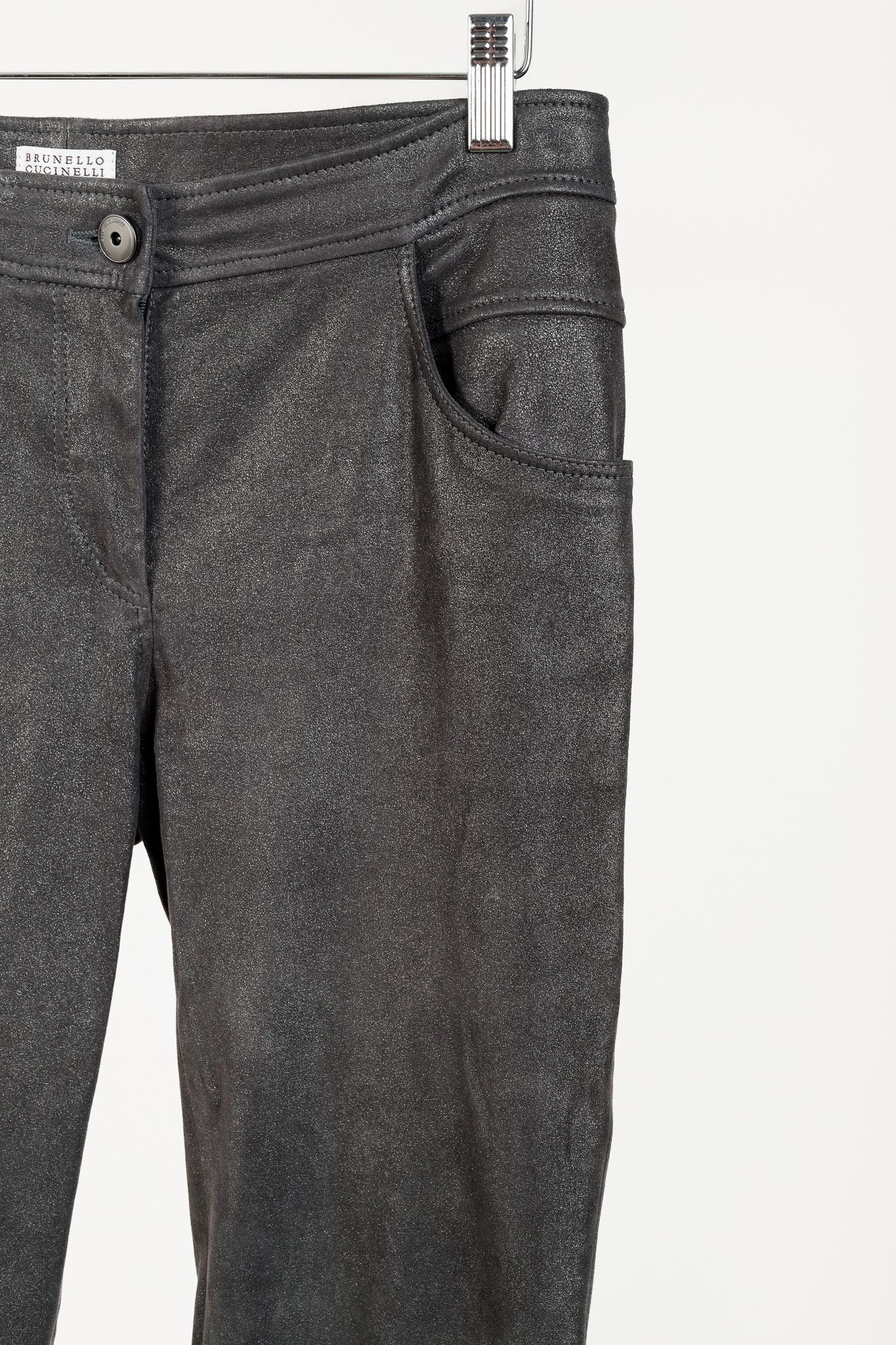 Brunello Cucinelli Brunello Cucinelli AW/18 Lead Metallic Leather Skinny Pants Size 27" / US 4 / IT 40 - 5 Thumbnail