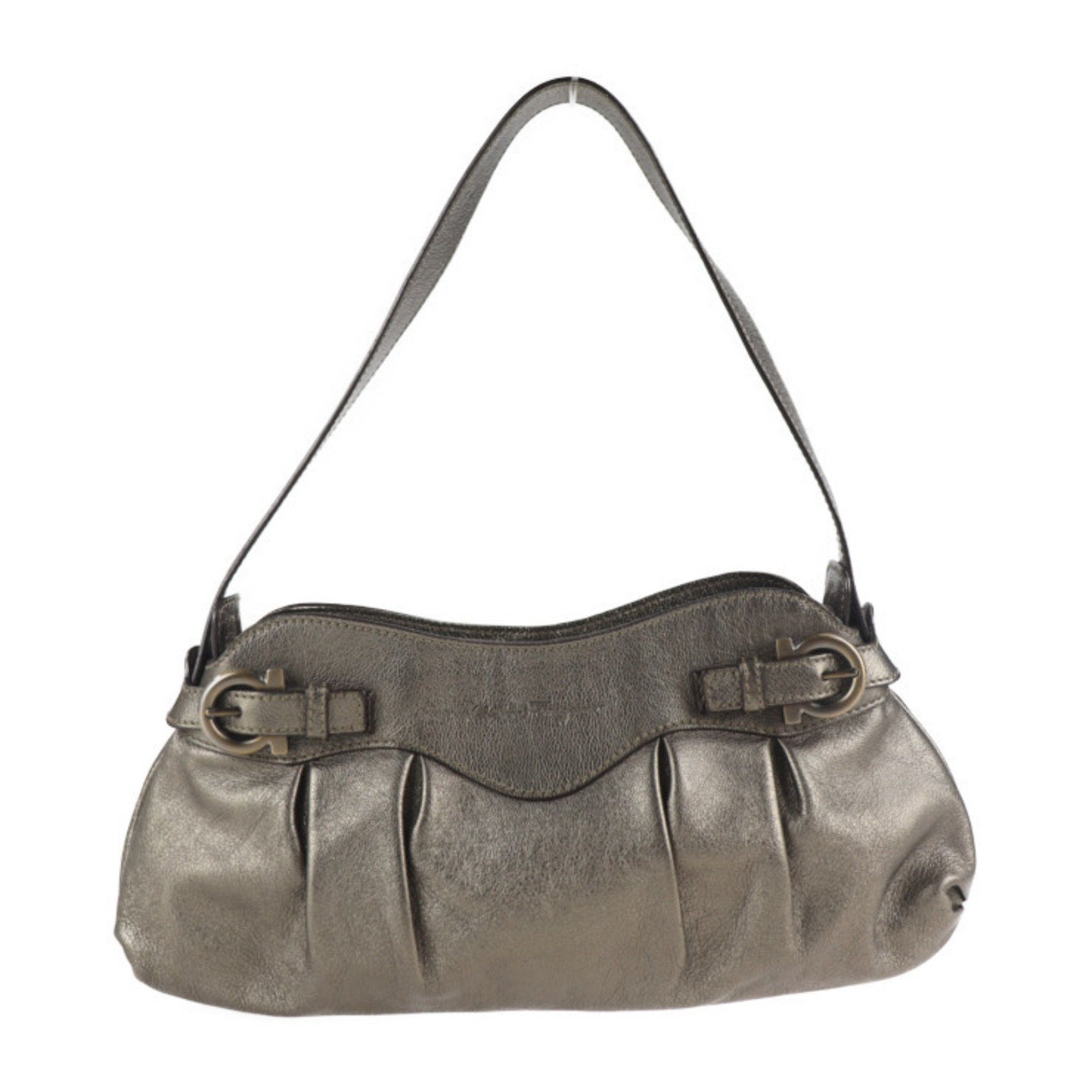 Salvatore Ferragamo Gancini Shoulder Bag 21 A855 Leather Gold Handbag 2131053008514R1, Women's