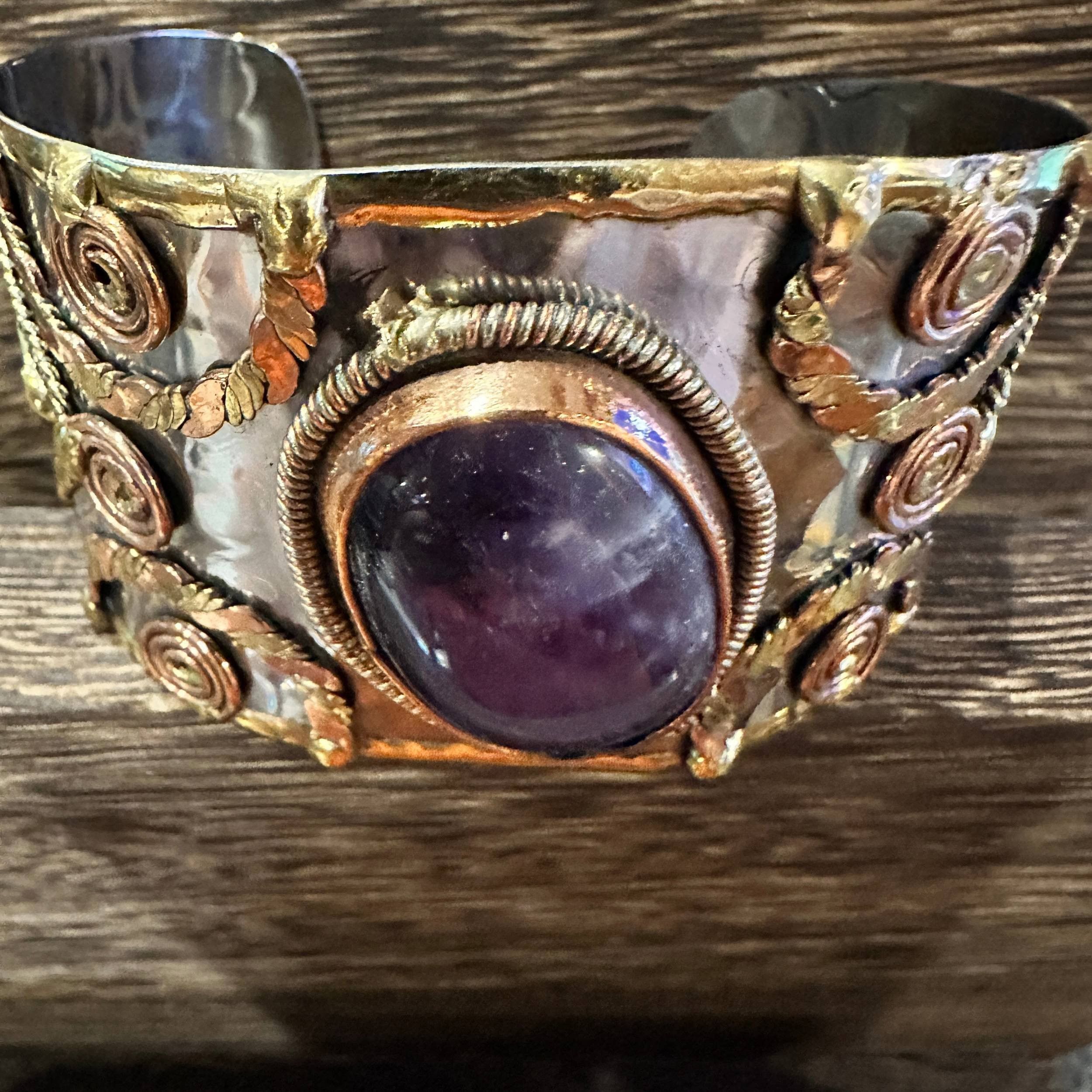 Other Artisan Purple Amethyst Cuff Bracelet, 2" Width, Adjustable Size ONE SIZE - 6 Thumbnail