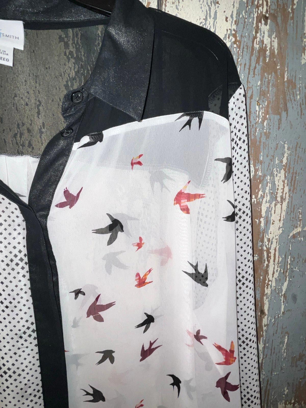Designer Jaclyn Smith Sheer bird and dot pocket button down shirt XXL Size XXL / US 16-18 / IT 52-54 - 4 Thumbnail