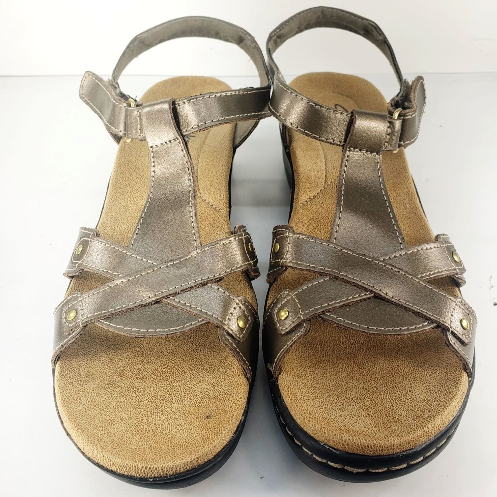 Clarks Clarks Hayla Flute Gold Leather Sandal Wedge Size US 8.5 Women Strappy Ankle Buckle Leather Upper Cushioned M Outsole Solid Gold Leather Mid Heel Size US 9 / IT 39 - 3 Thumbnail