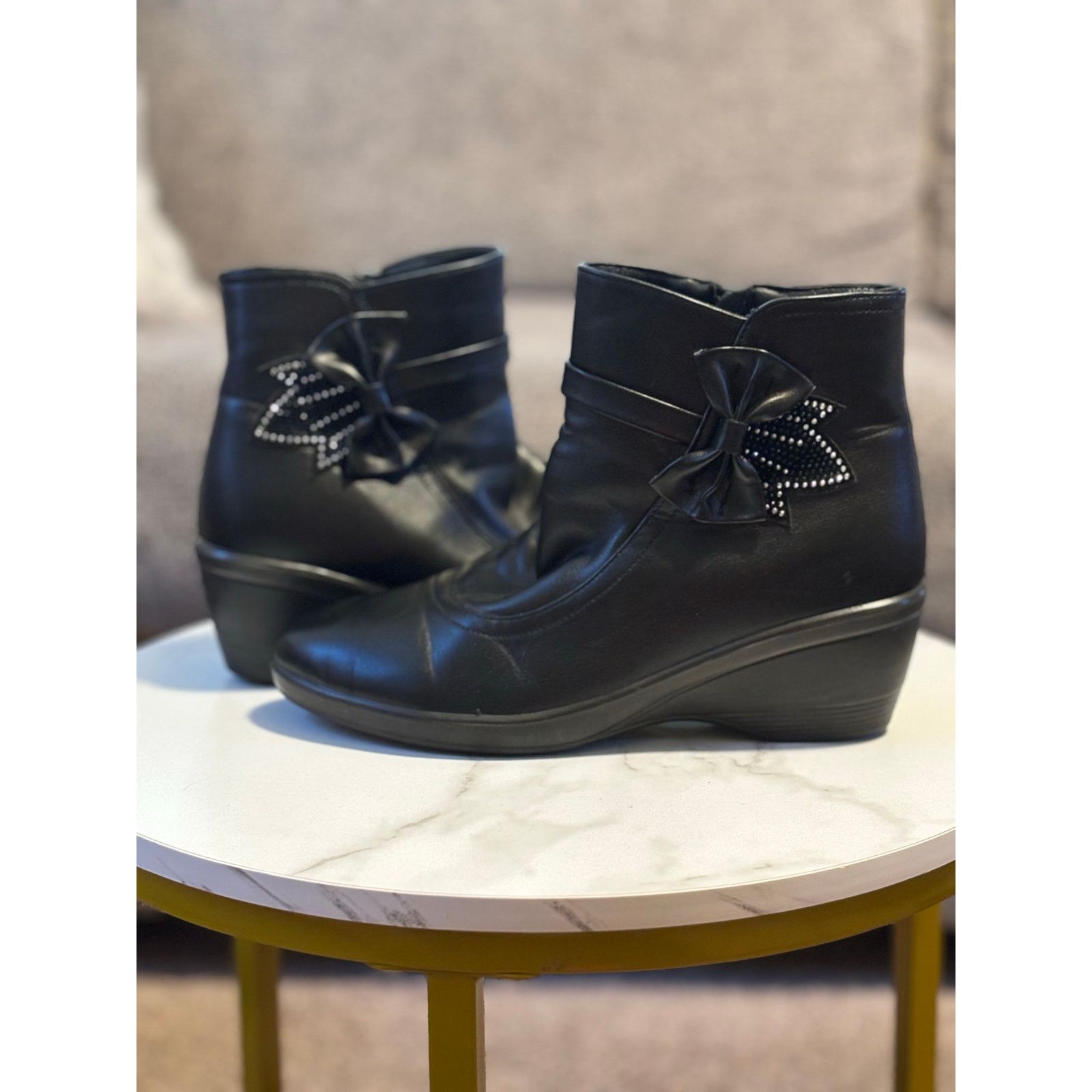 The Unbranded Brand Black Rhinestones Bow Booties Size 8.5 Size US 8.5 / IT 38.5 - 1 Thumbnail