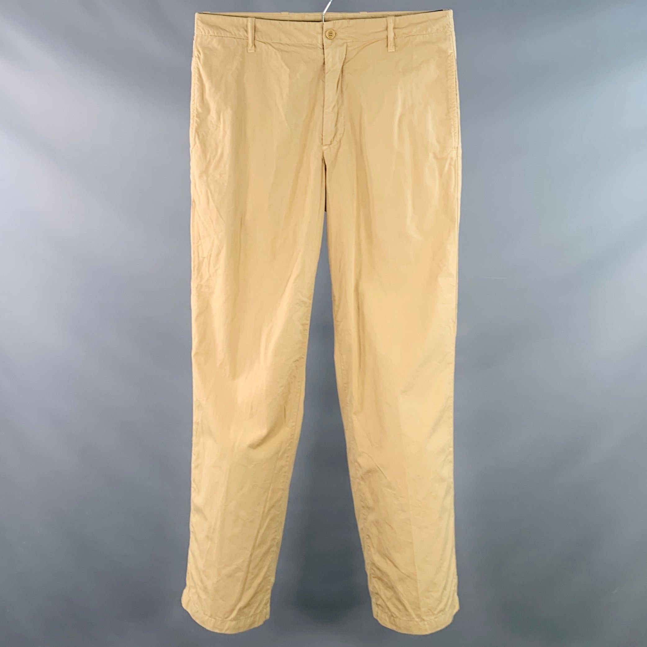 32 Khaki Wrinkled Cotton Flat Front Casual Pants