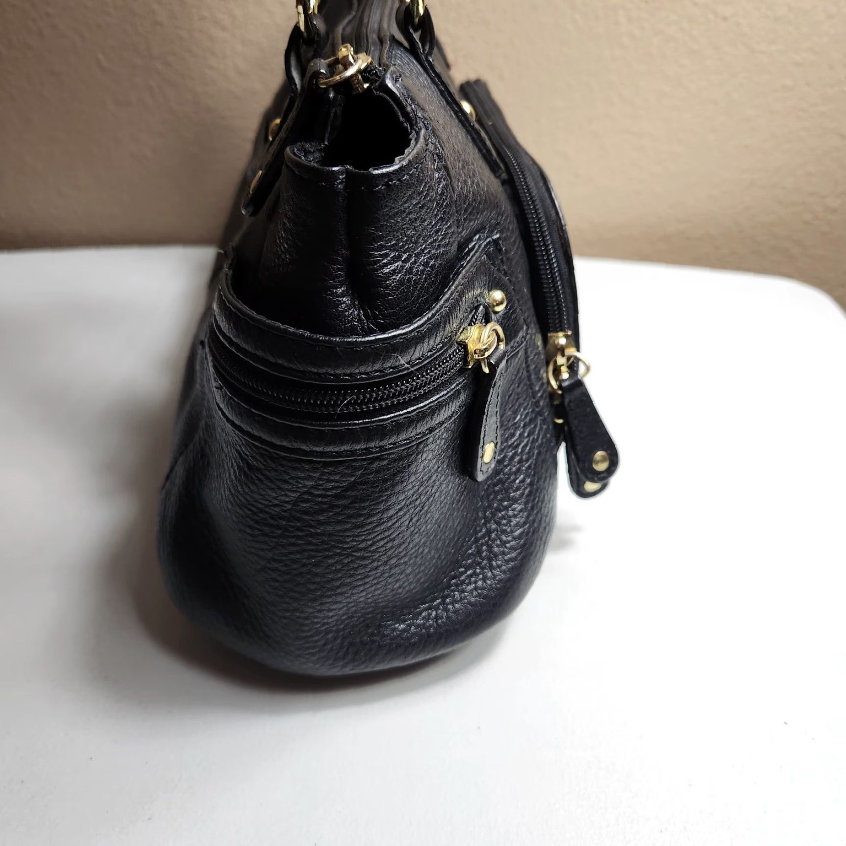 Vintage VINTAGE Pelle Studio Wilsons Black Pebbled Leather Double Handle Shoulder Bag Womens Size ONE SIZE - 3 Thumbnail