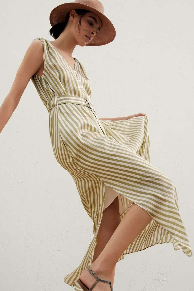 Brunello Cucinelli o1y0725 Midi Dress in Sage Green/White Size S / US 4 / IT 40 - 4 Thumbnail