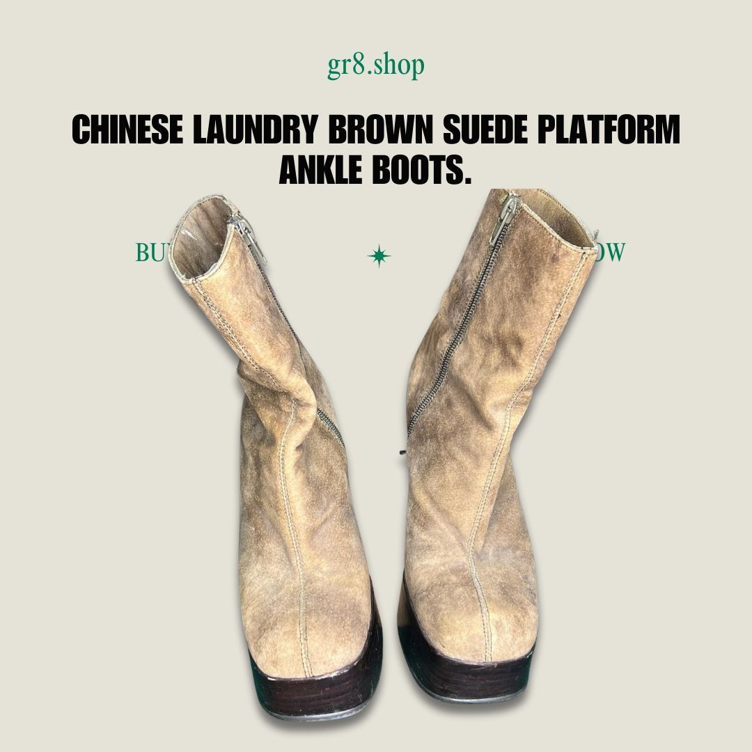 Chinese Laundry Chinese Laundry Brown Suede Platform Ankle Boots With Chunky Size US 8 / IT 38 - 1 Thumbnail