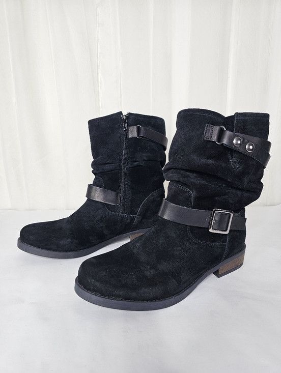 Other Eric Michael Black Suede Slouchy Boots Boho Moto Booties Size US 11 / IT 41 - 3 Thumbnail
