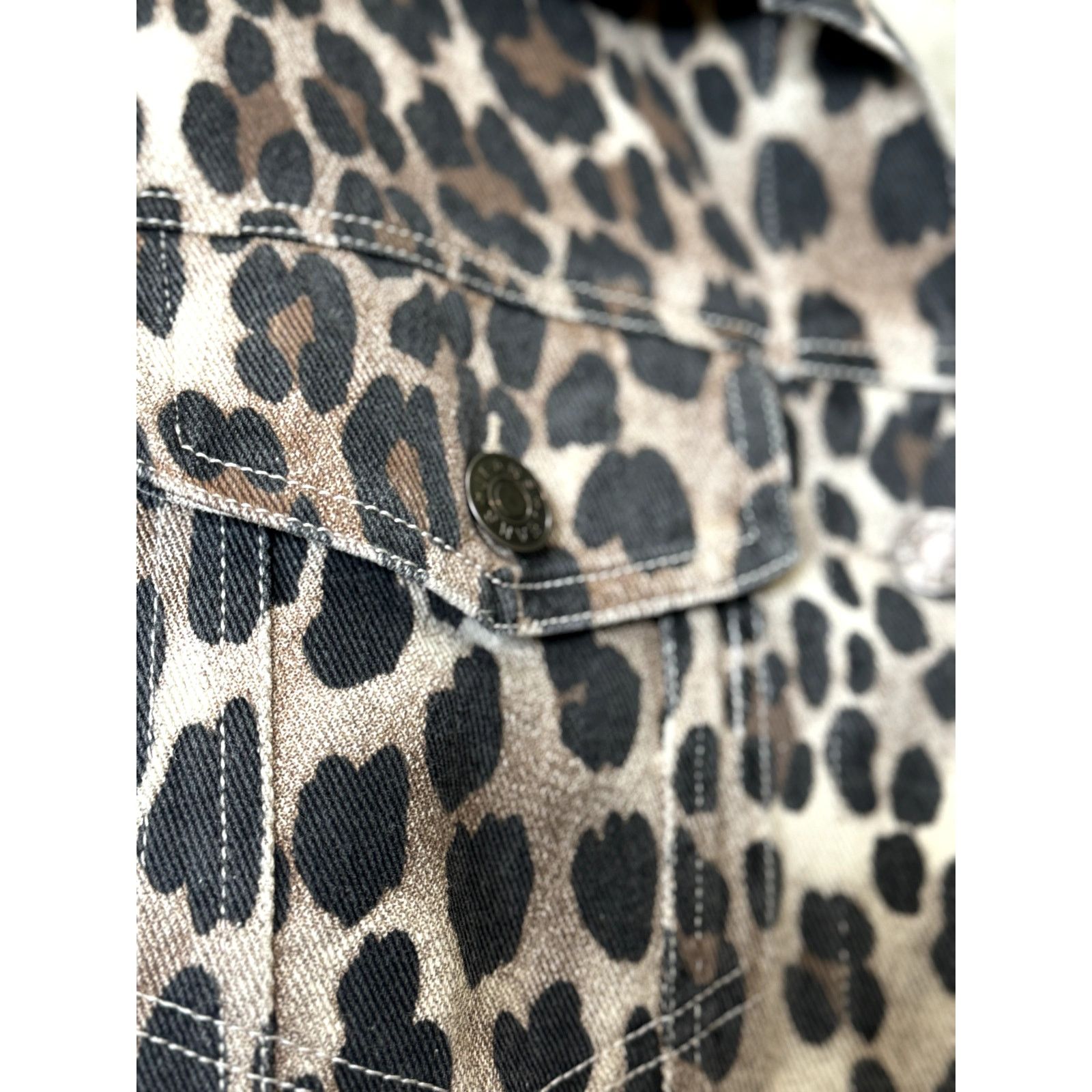 Macron Macaron Sequin Sleeve Leopard Print Jean Jacket Small Size S / US 4 / IT 40 - 5 Thumbnail