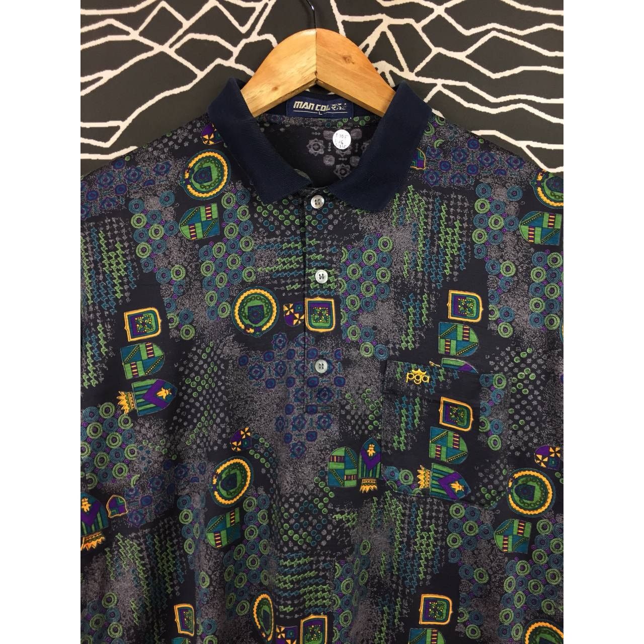 Vintage Vtg Man Course Abstract Pattern Retro Longsleeve Polo Tee Size US M / EU 48-50 / 2 - 3 Thumbnail