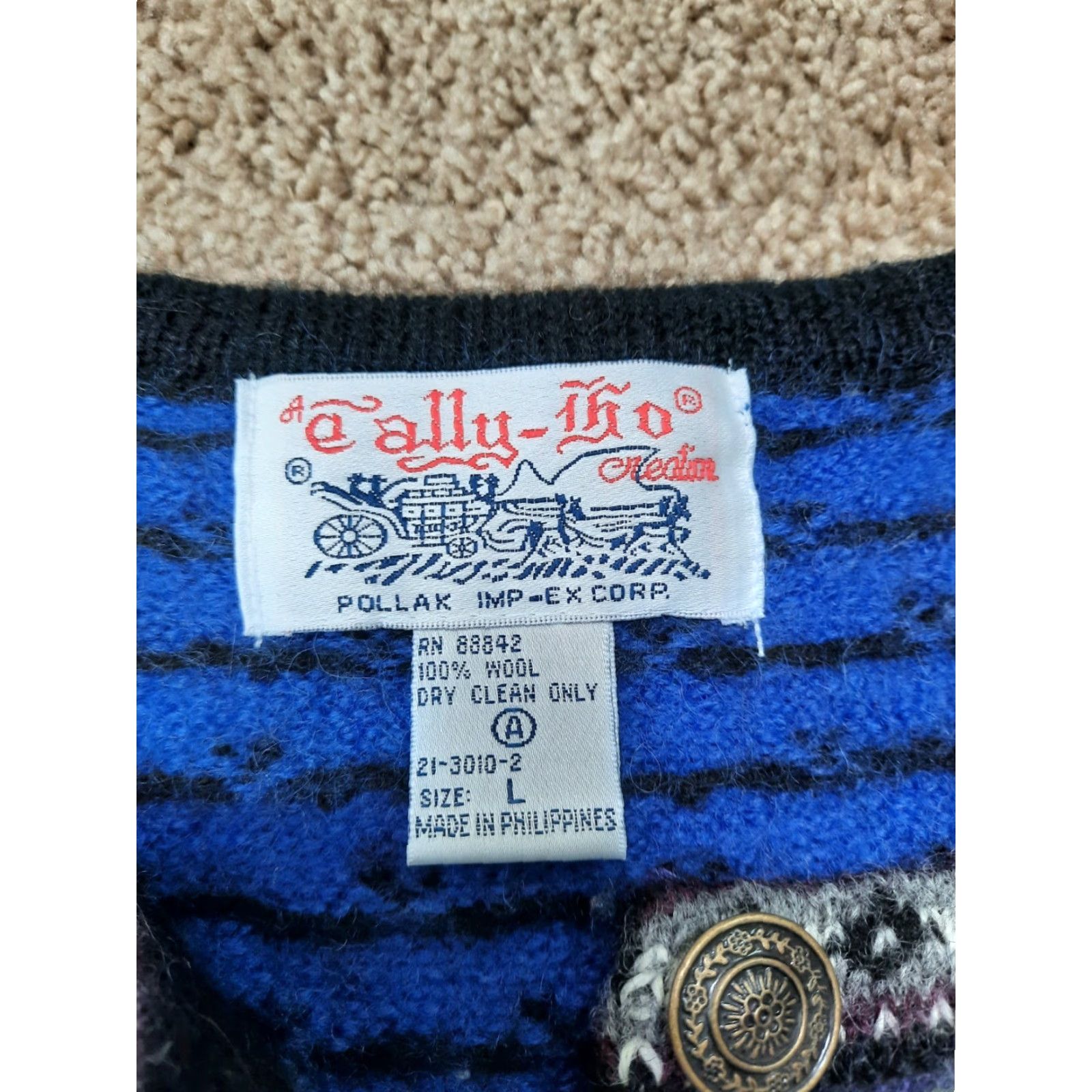 Vintage VINTAGE E ally-iho Cardigan Sweater Wool Button Up Women's L Blue 100% Wool Pollak S2 Size L / US 10 / IT 46 - 3 Thumbnail