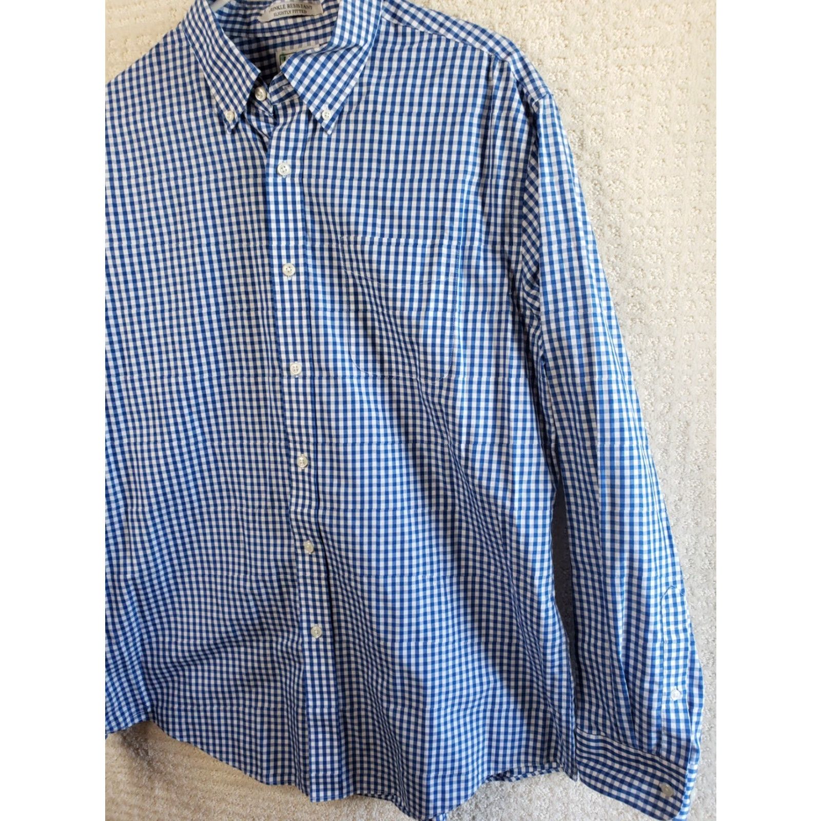 Vintage LL Bean Mens L Reg. Blue White Check Button-Up L. Sleeve Shirt Wrinkle Resistant Size US L / EU 52-54 / 3 - 3 Thumbnail