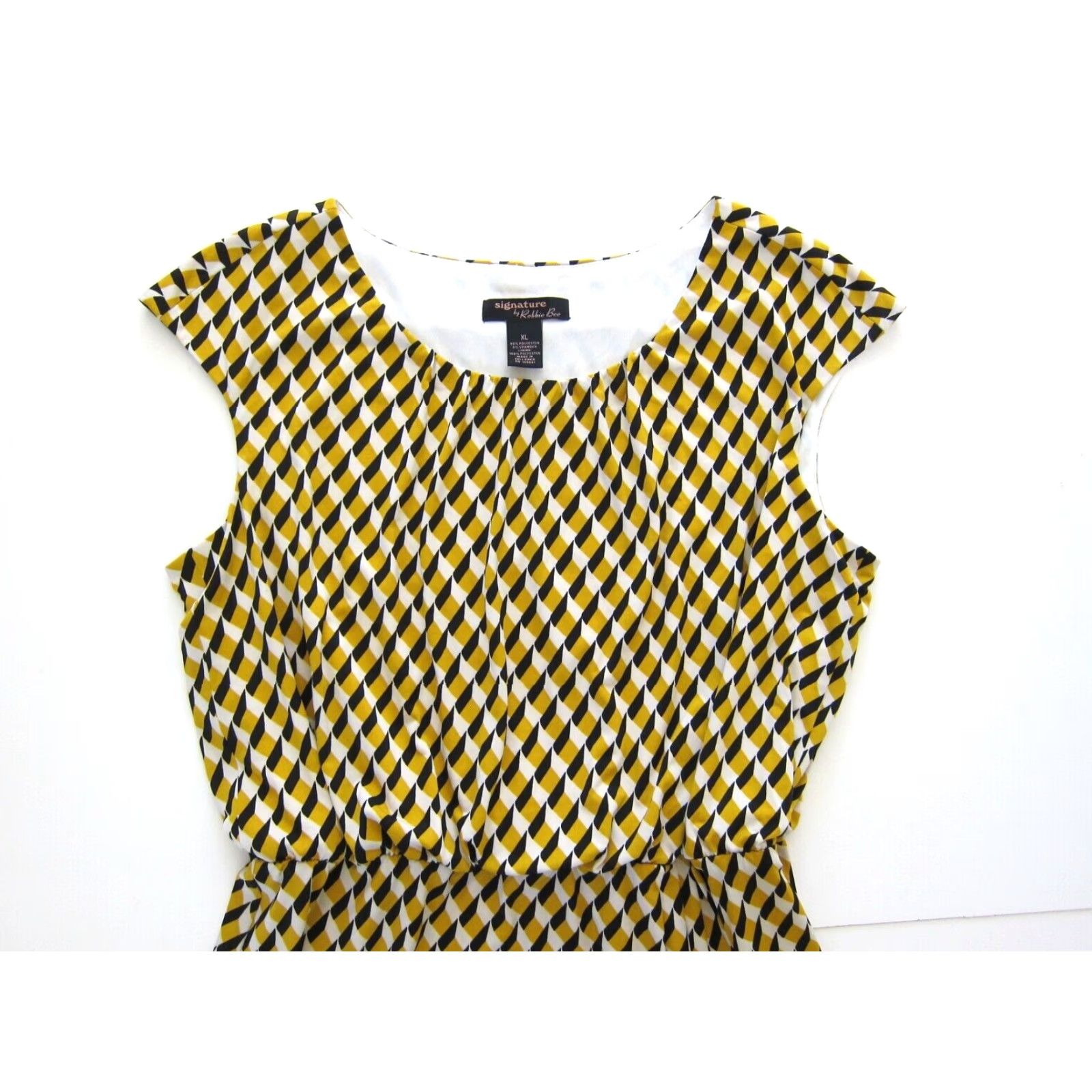 Vintage Signature Robbie Bee Yellow Black Geometric Stretch Cap Sleeve Sheath Dress XL Size XL / US 12-14 / IT 48-50 - 3 Thumbnail