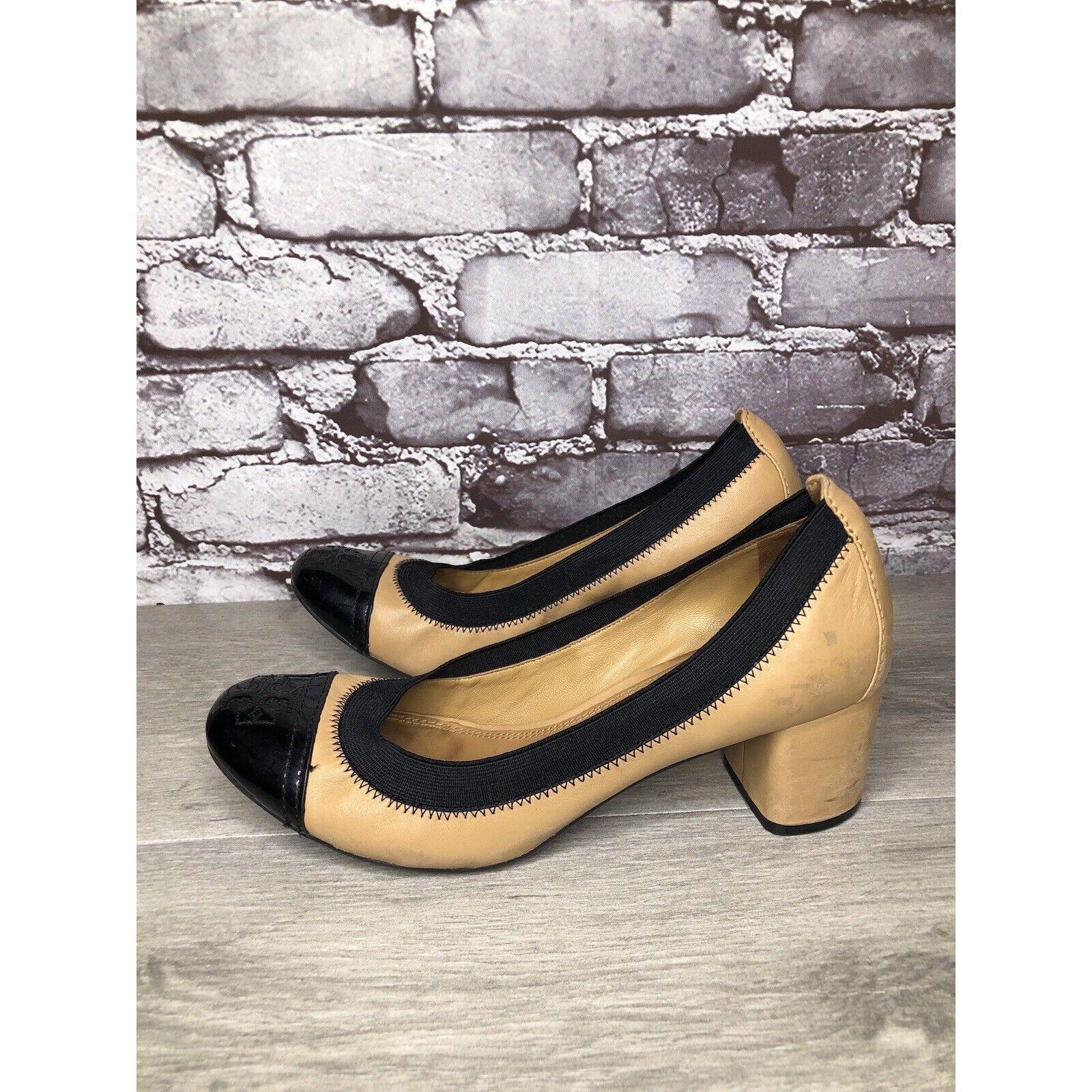 Tory Burch Tory Burch Tan Leather Black Patent Leather Block Heels Wome Size US 8.5 / IT 38.5 - 16 Thumbnail