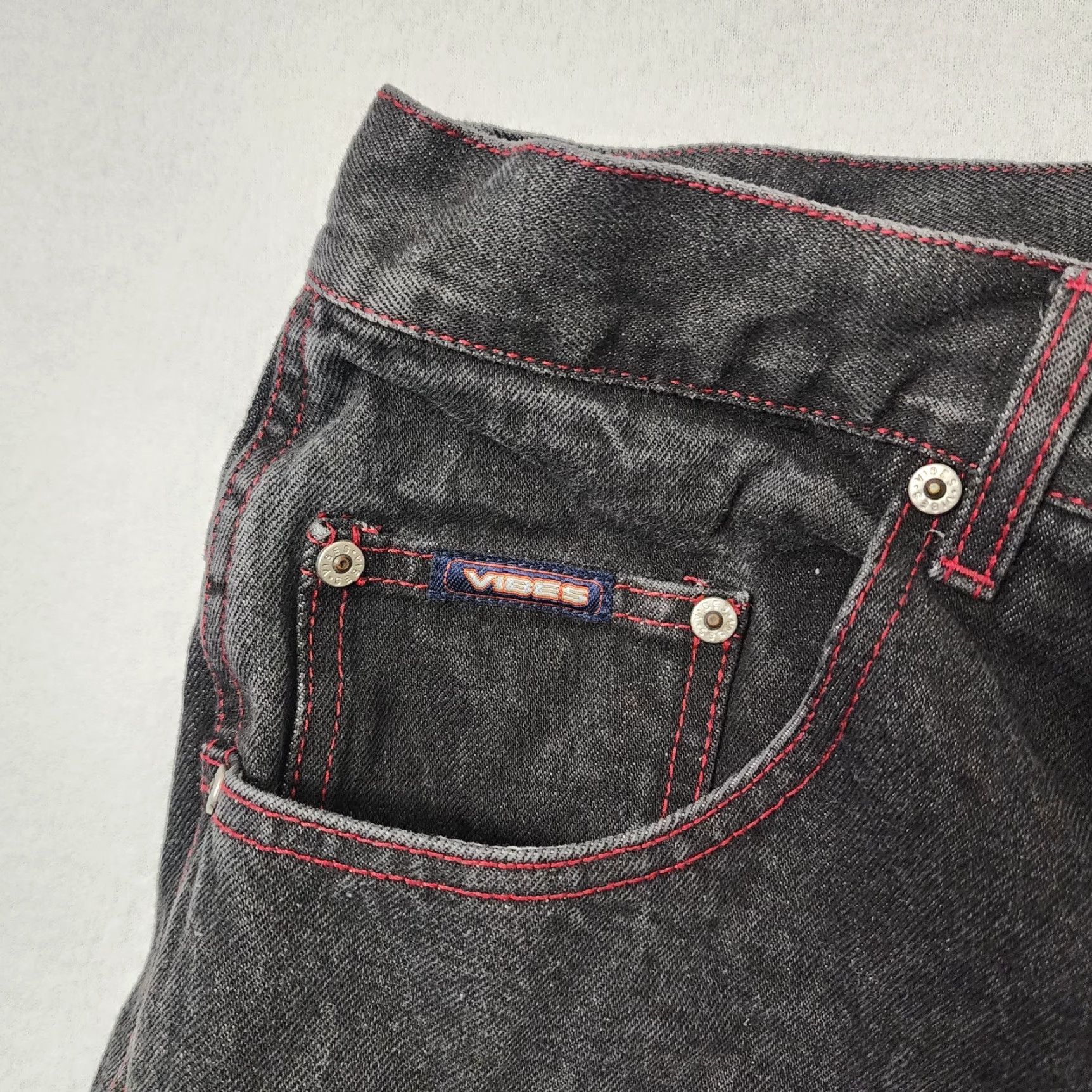 VIBE VINTAGE Vibes Jeans Mens 42x32 Black Red Carpenter Grunge Skater Utility Wide-Leg Size US 42 / EU 58 - 5 Thumbnail