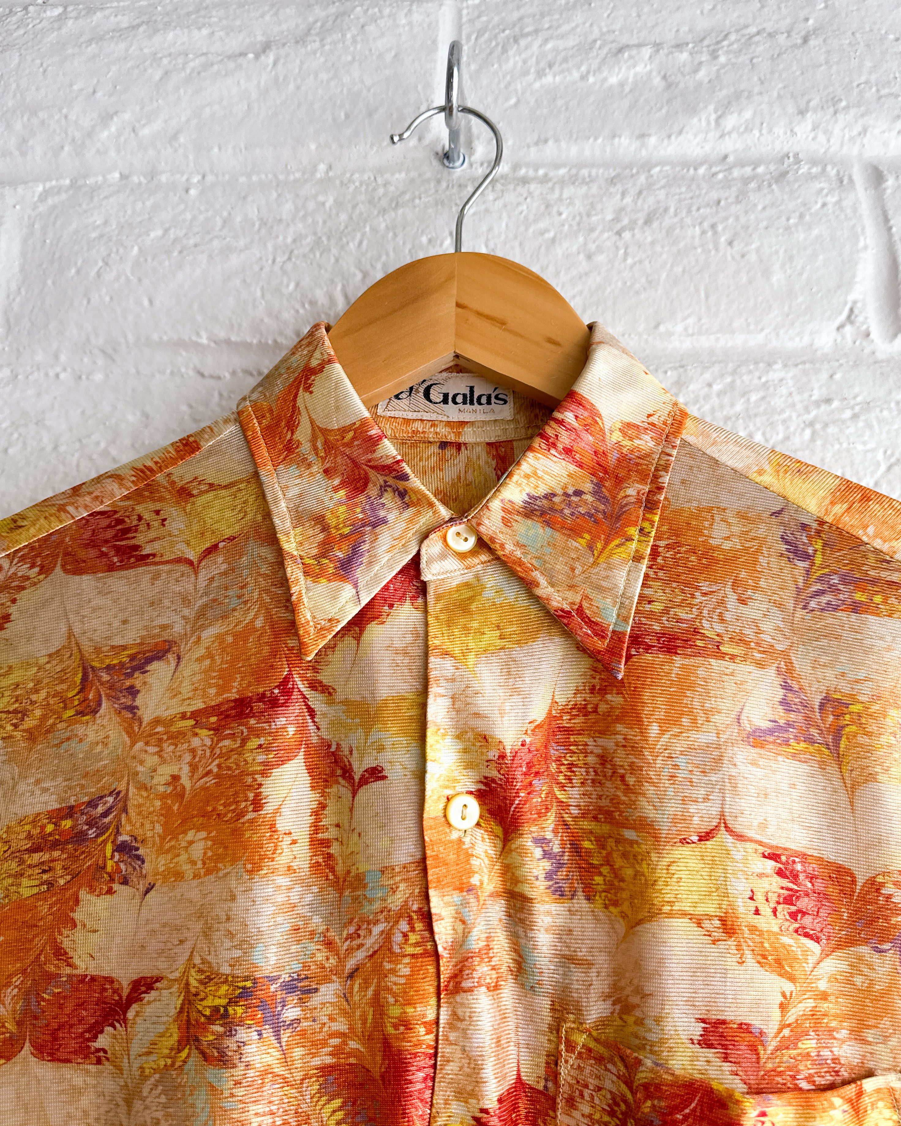 Vintage Vintage 1970s D' Gala's Button Up Shirt Orange Autumn Leaves Size US S / EU 44-46 / 1 - 2 Thumbnail