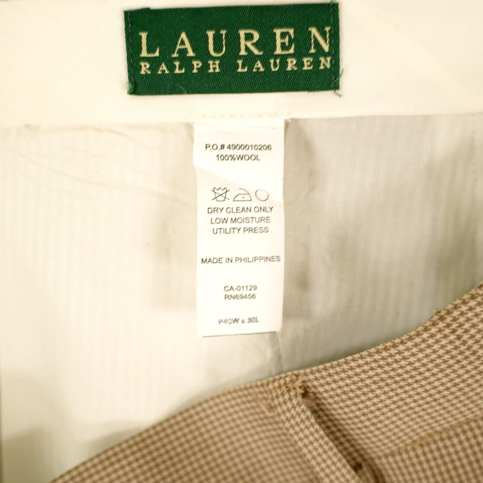 Lauren Ralph Lauren Lauren Ralph Lauren Wool Tan Cream Houndstooth Pleated High Size 40R - 7 Thumbnail
