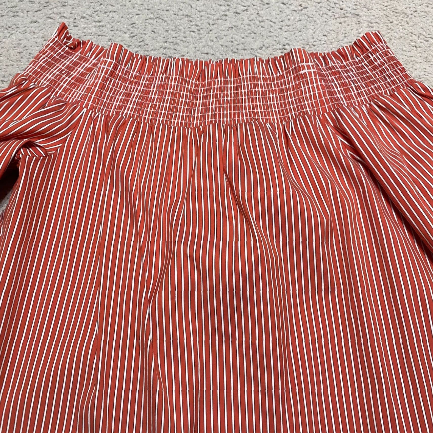 Vintage Chico's Womens Shirt Orange Striped 3/4 Sleeve Off the Shoulder Smocked L Size L / US 10 / IT 46 - 3 Thumbnail