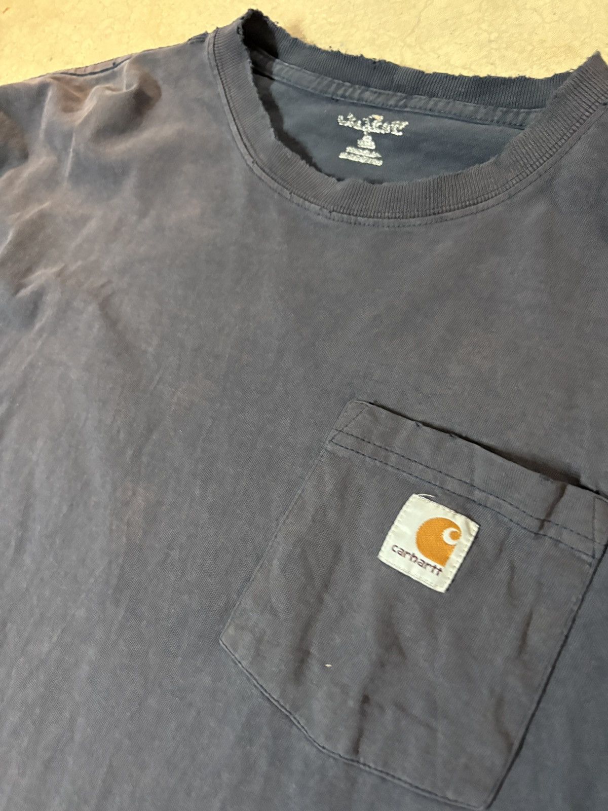 Carhartt VTG 00’s Carhartt Distressed Pocket Tee T-shirt Faded Navy Size US XL / EU 56 / 4 - 2 Thumbnail