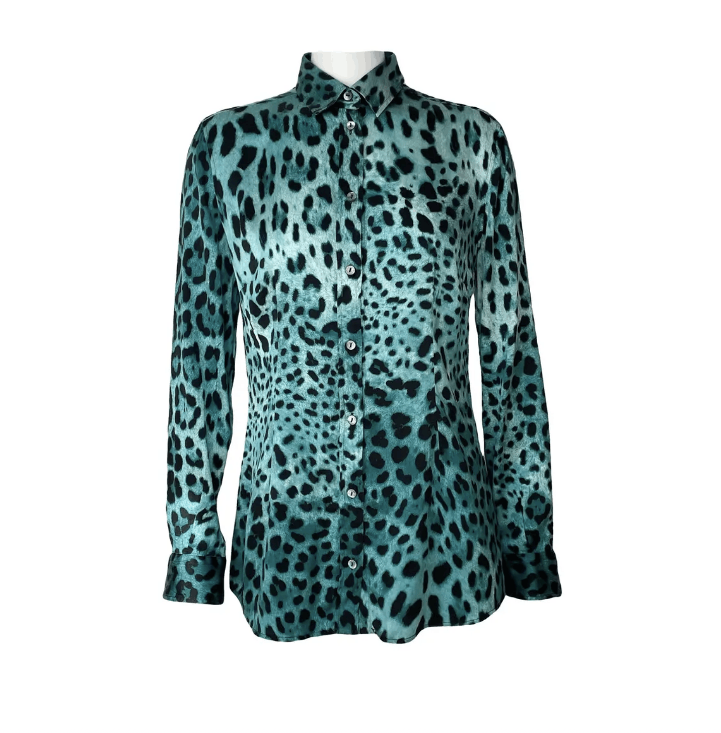 Dolce & Gabbana blue leopard silk shirt Size S / US 4 / IT 40 - 1 Thumbnail