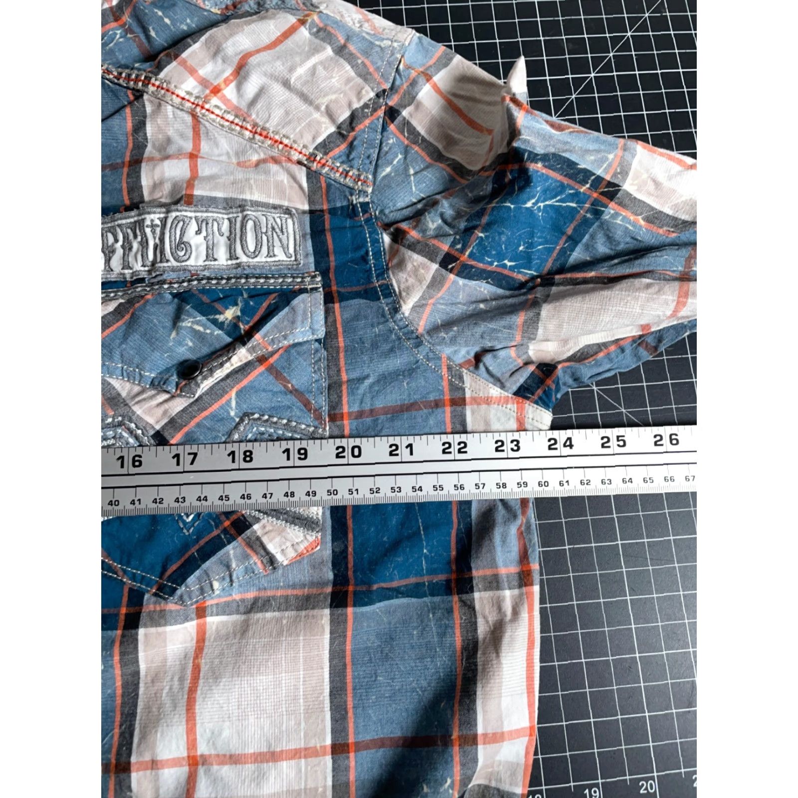 Affliction Affliction Shirt Western Plaid Long Sleeve Button-Up XL Men Blue Cotton Spandex Faux Distressing Embroideries Pearl Snap XLarge Vintage No Size US XL / EU 56 / 4 - 5 Thumbnail