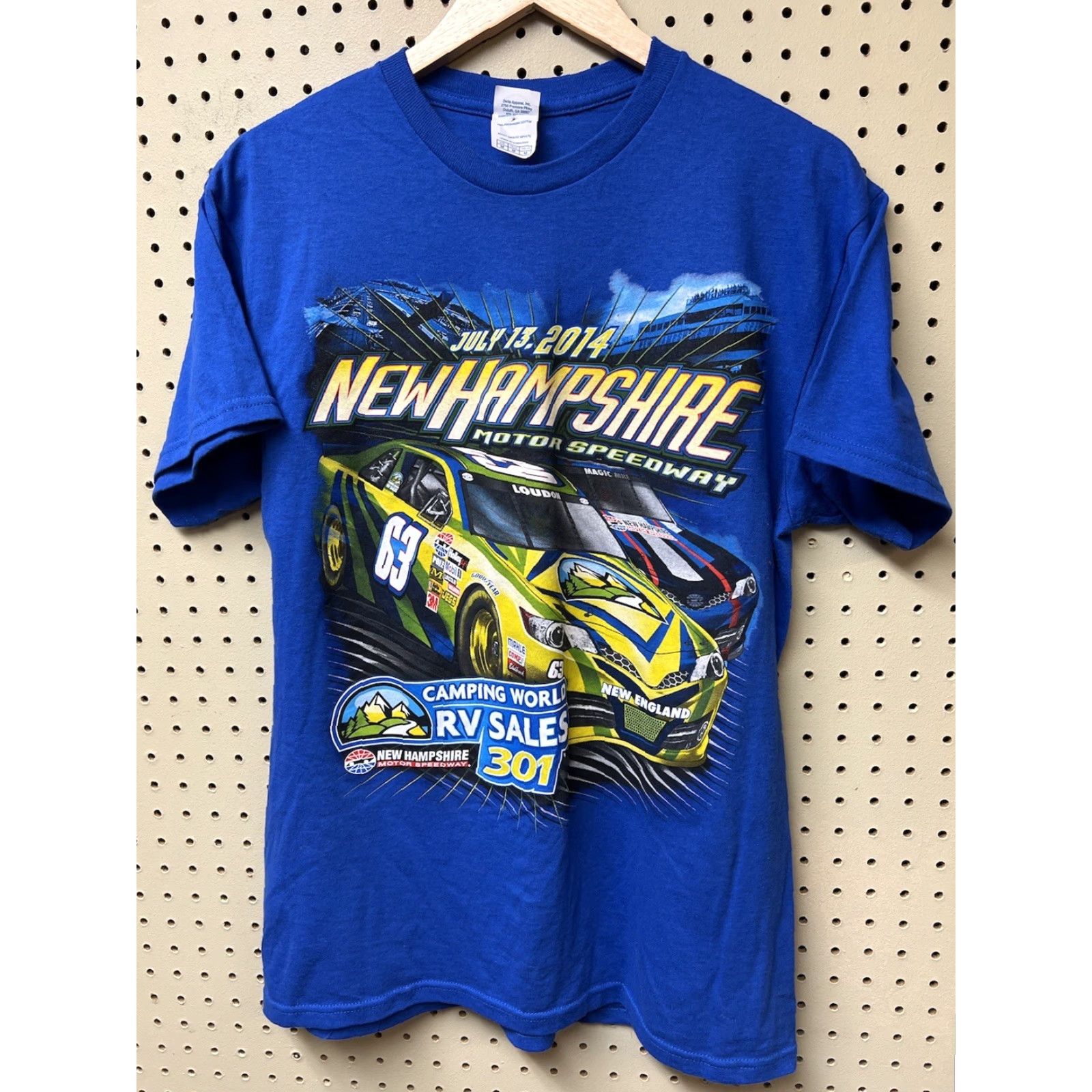 Delta NASCAR T-Shirt Blue Short Sleeve M Men Crew Neon Racing 2014 New Hampshire RV 301 Delta Cotton Size US M / EU 48-50 / 2 - 2 Thumbnail