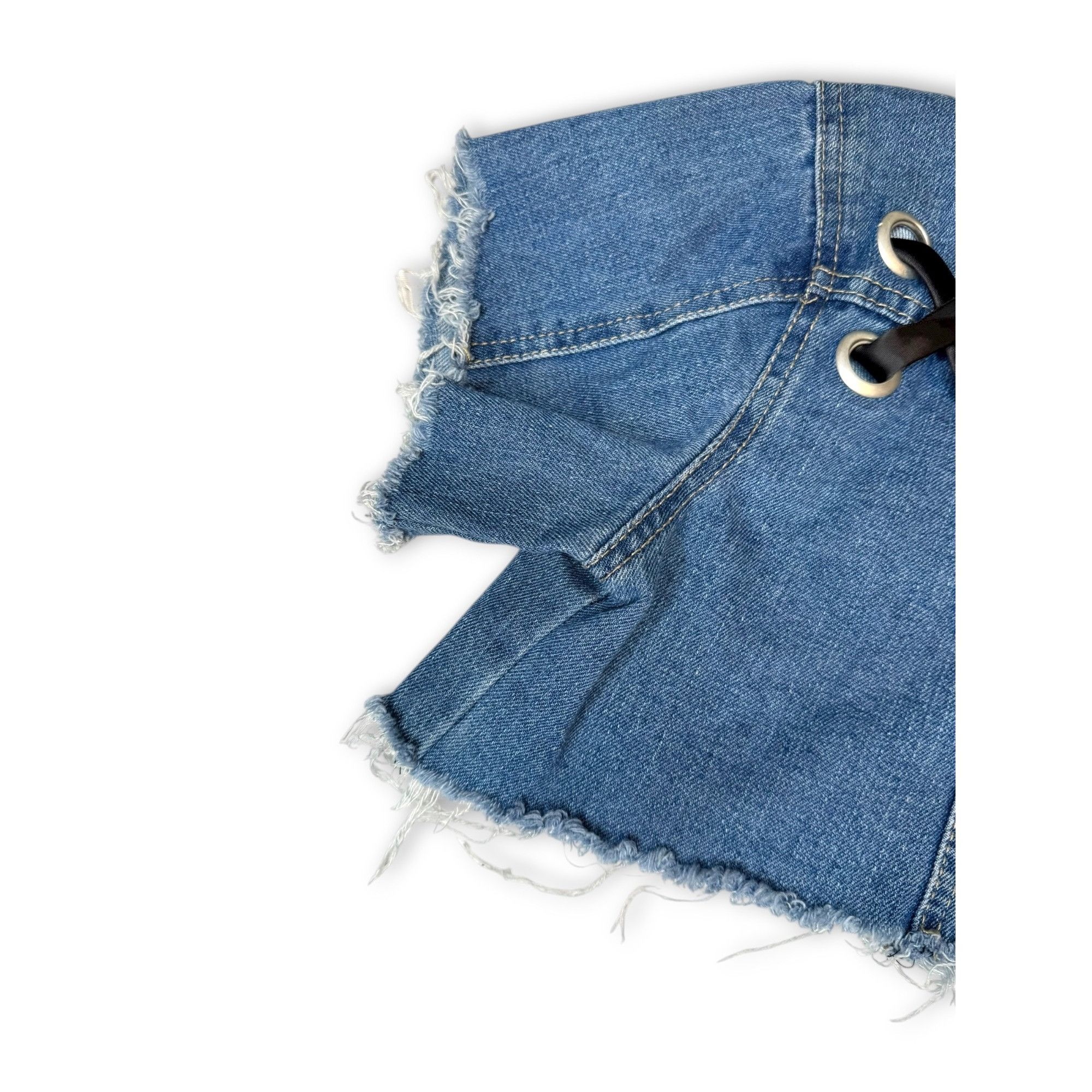 Almost Famous Crave Fame Denim Crop Jacket Distressed Hem Lace-Up Back Siz Size S / US 4 / IT 40 - 10 Thumbnail