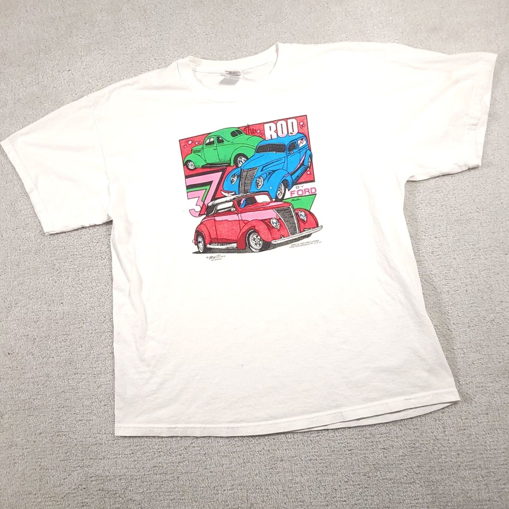 Gildan VINTAGE The Rod By Ford Classic Cars T Shirt Mens XL Graphic Hot Rod Shirt Mens XL White Cotton Jersey Gildan Cars 80s? Size US XL / EU 56 / 4 - 2 Thumbnail
