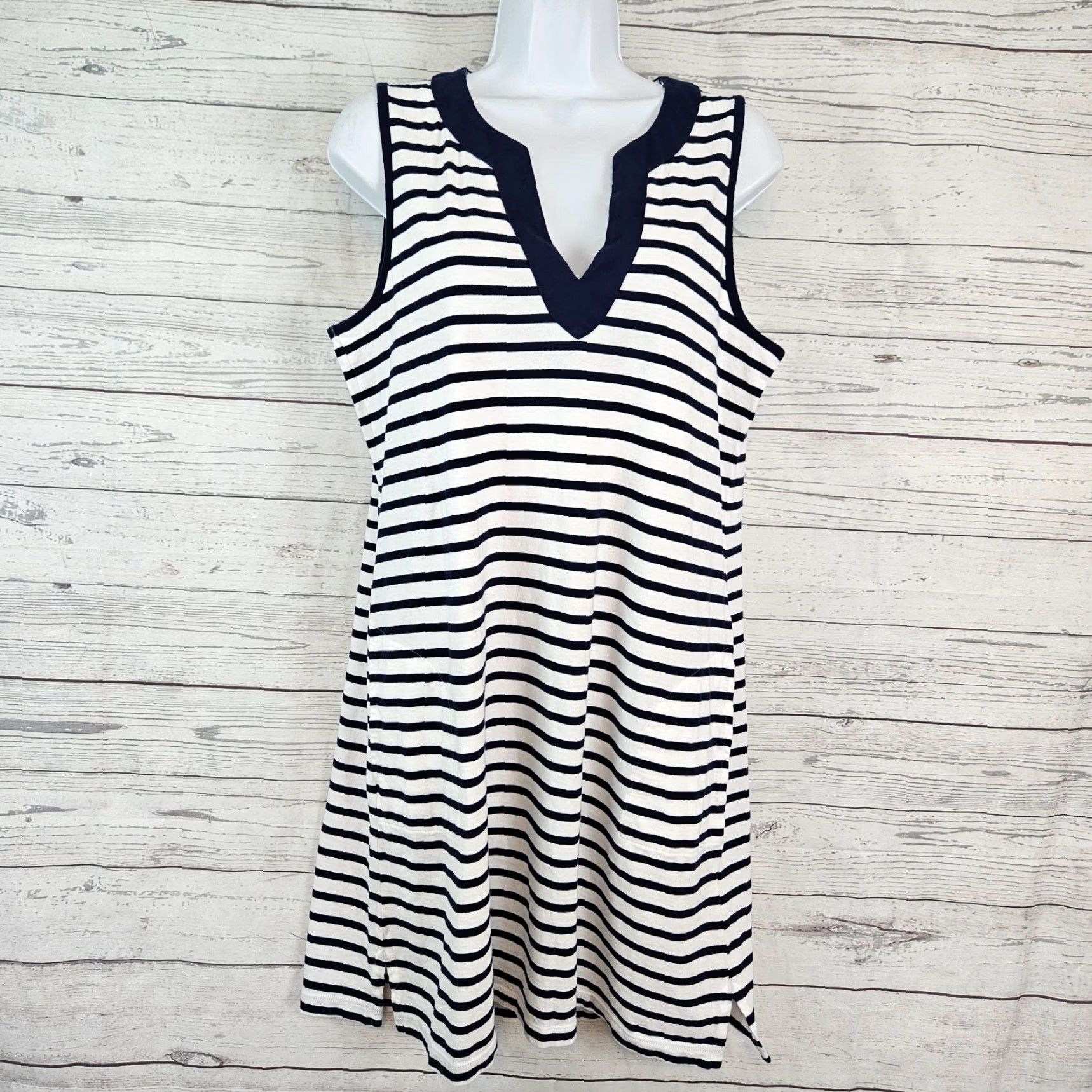 Lands' End Lands' End Womens Dress Sz M Blue White Stripe Pockets Sleeveless Cotton Size M / US 6-8 / IT 42-44 - 2 Thumbnail