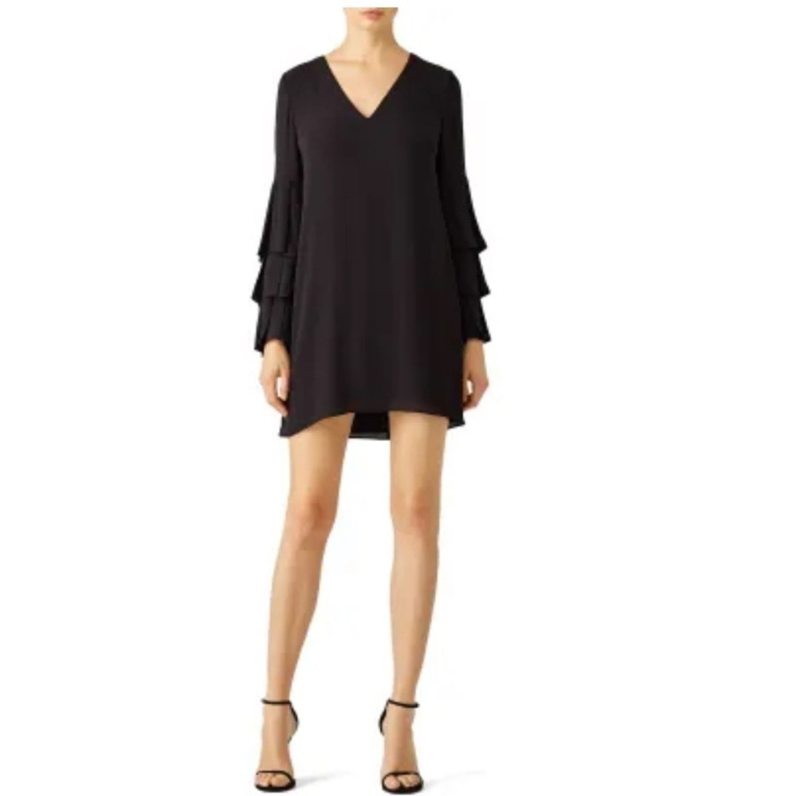Bailey 44 Black Cocktail Dress Silk Bell Tiered Ruffle Sleeve Size M / US 6-8 / IT 42-44 - 3 Thumbnail
