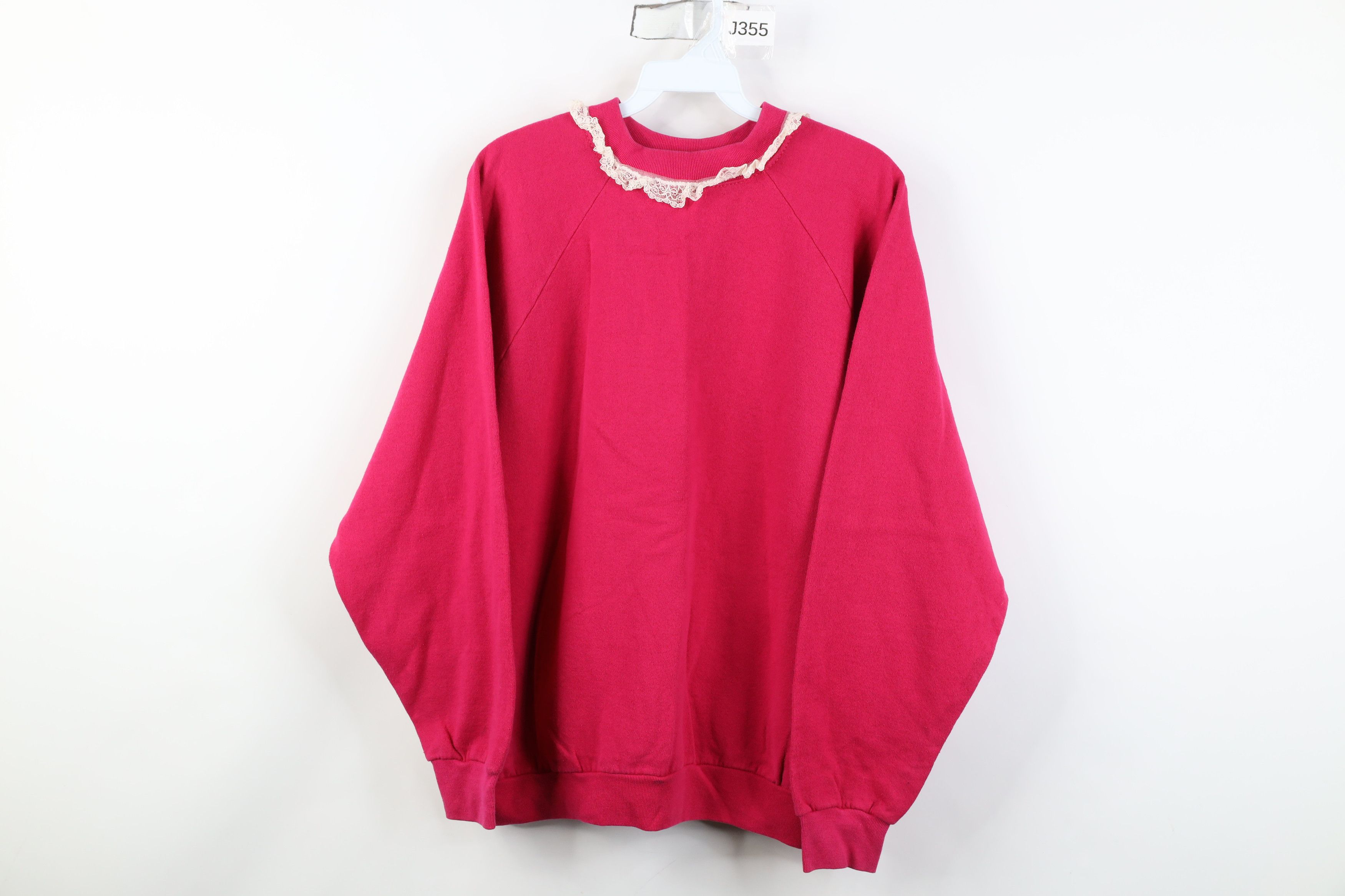 Vintage Vintage 90s Streetwear Lace Trim Crewneck Sweatshirt Pink Size XL / US 12-14 / IT 48-50 - 1 Thumbnail