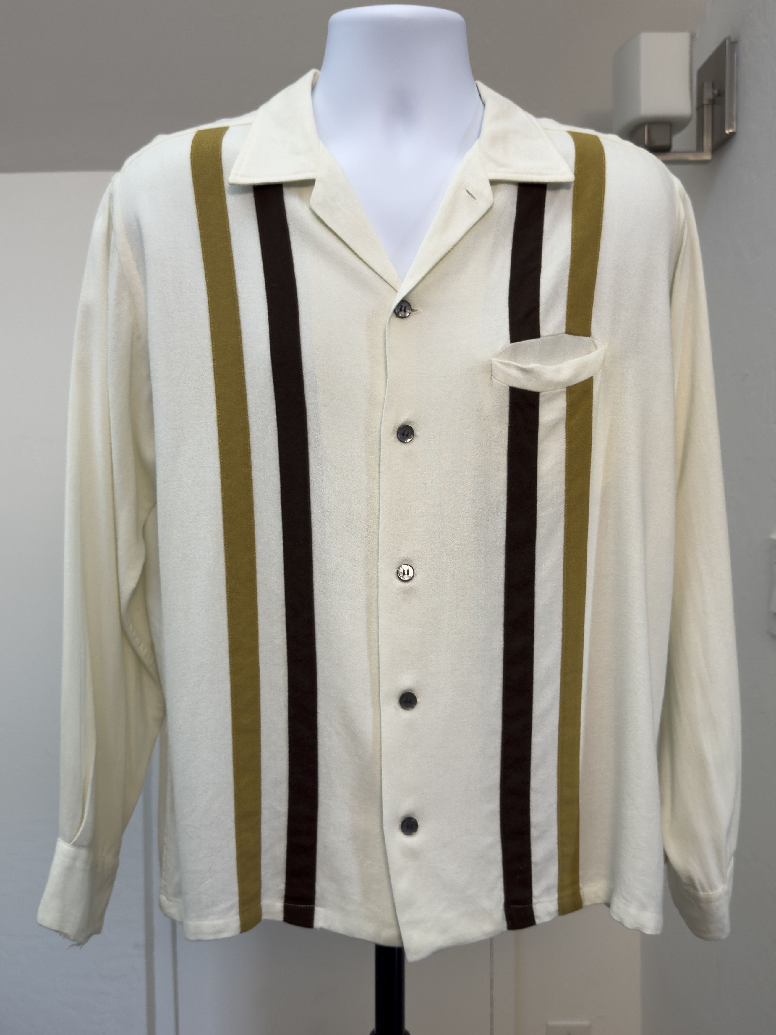 Other Vintage Penney’s Atomic / Rockabilly Cream Stripe Shirt Size US L / EU 52-54 / 3 - 1 Thumbnail