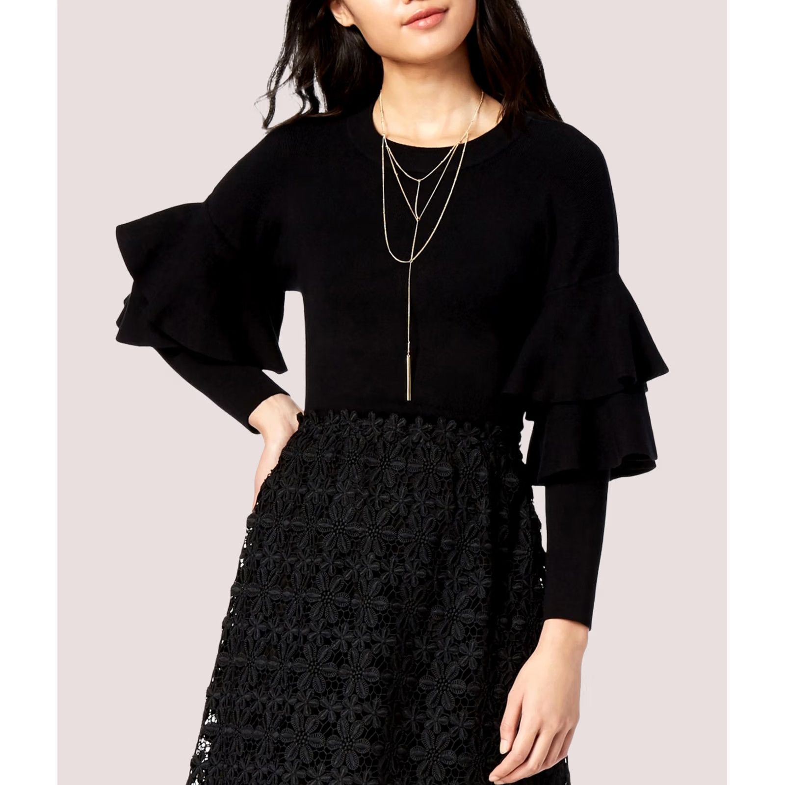 Vintage Mare Mare Womens Ruffle Sleeve Knit Sweater Large Black Size L / US 10 / IT 46 - 1 Preview