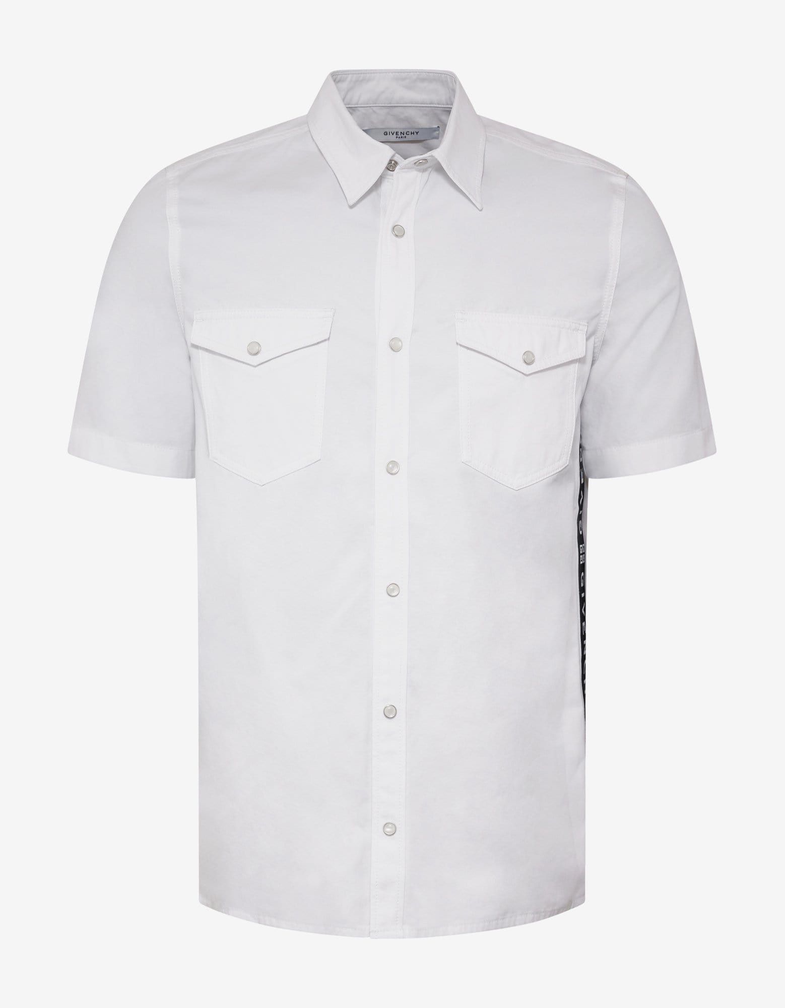 image of Givenchy White 4G Logo Trim Short Sleeve Shirt, Men's (Size XS)