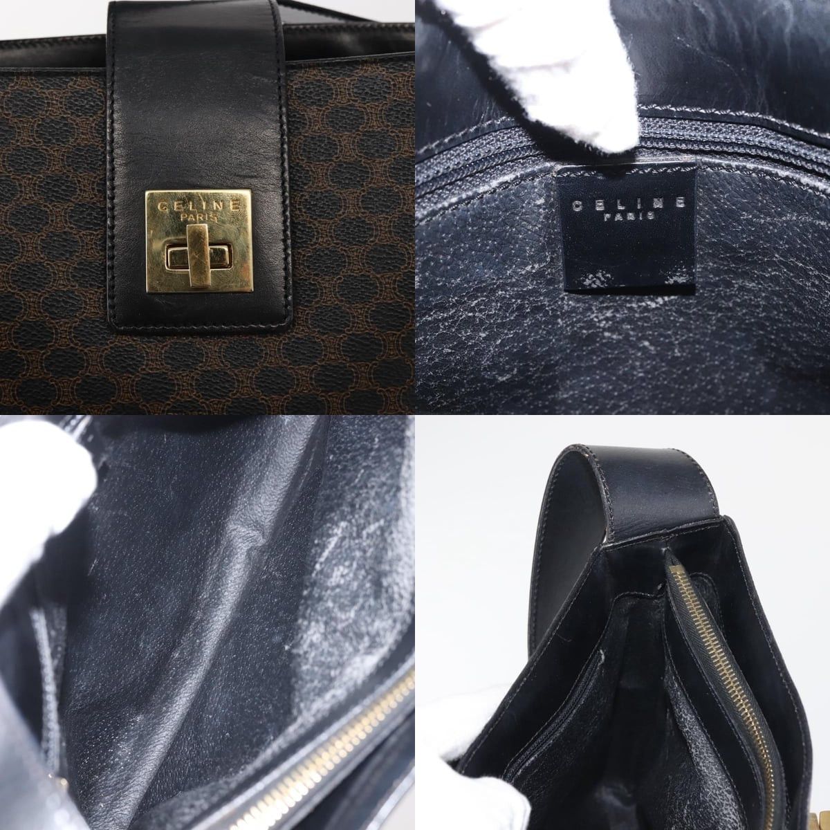 Celine CELINE Macadam Canvas Shoulder Bag Pvc Leather Black Gold Size ONE SIZE - 11 Thumbnail